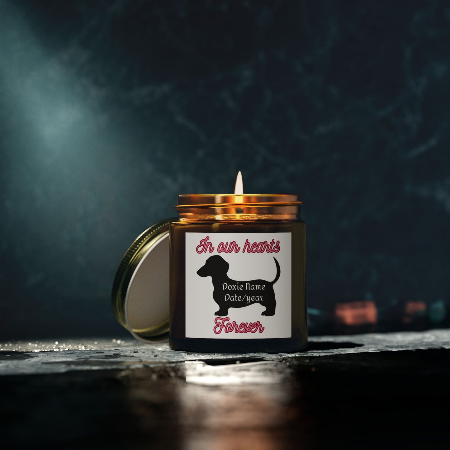 Custom Scented Candle - In Our Hearts Design, Pet Memorial Candle, Dog Lover Gift, Home Decor, Eco-Friendly Candle