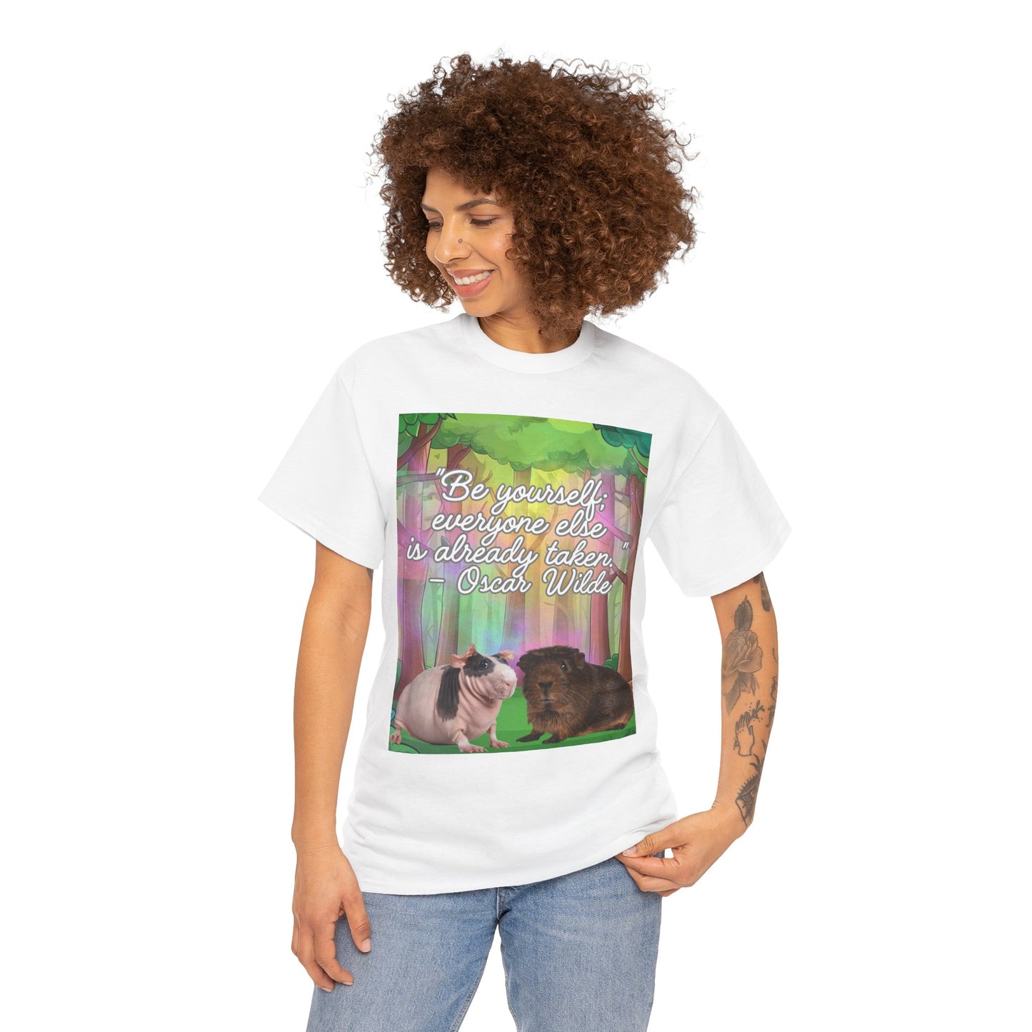 Adorable Guinea Pig Unisex Heavy Cotton Tee - "Be Yourself, Everyone Else is Already Taken" - Oscar Wilde