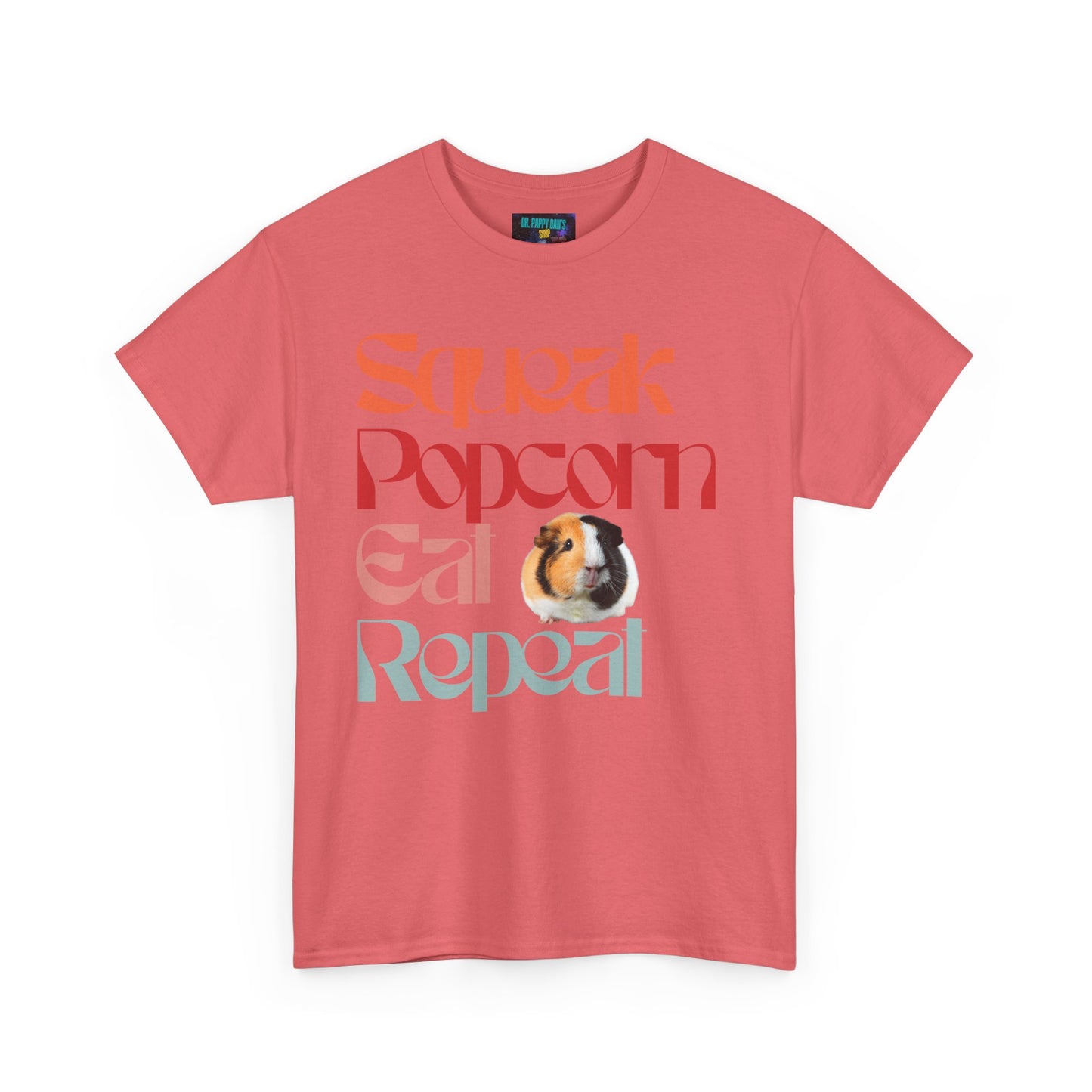 Squeak Popcorn Eat Repeat Tee, Funny Guinea Pig Shirt, Animal Lover Gift, Casual Unisex Top, Pet-Themed Apparel, Gift for Pet Owners