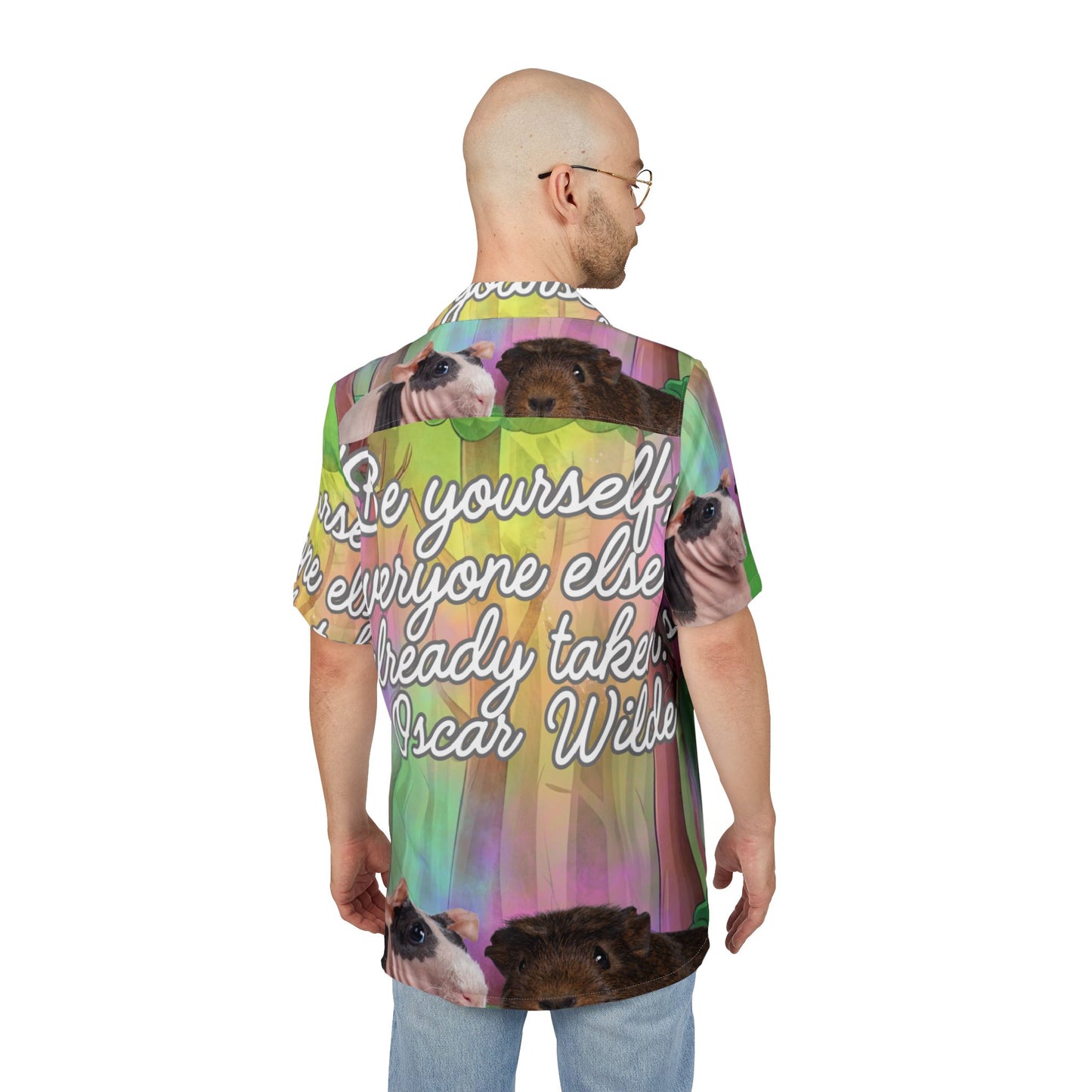 Hawaiian Shirt, Guinea Pig Print, Be Yourself Quote, Aloha Button-Up, Summer Beach Top, Luau Party Outfit, Unisex Vacation Wear