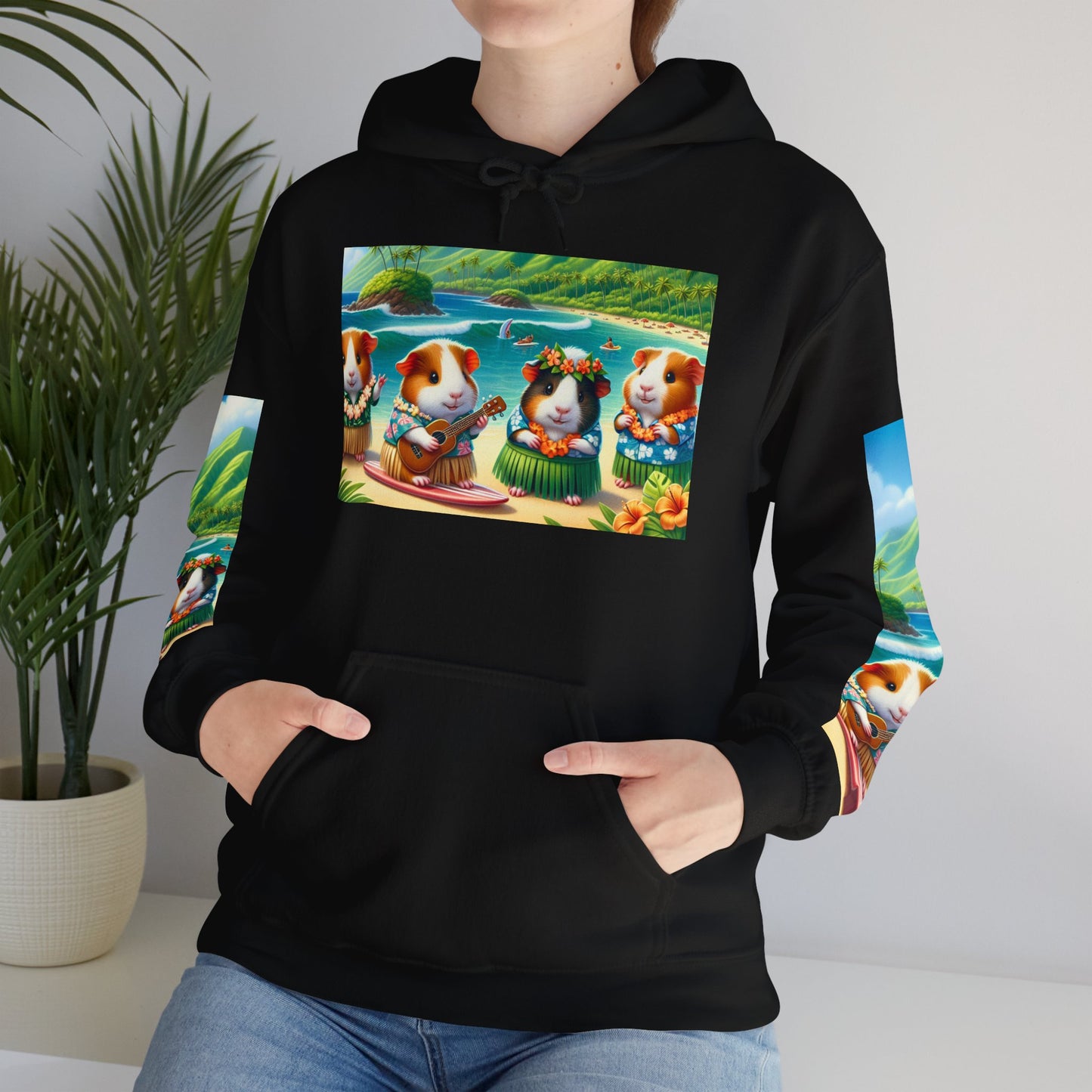 Tropical Guinea Pigs Hoodie, Islander Pigs Sweatshirt, Beach Celebration Jumper, Unisex Hooded Pullover, Coastal Animal Outerwear