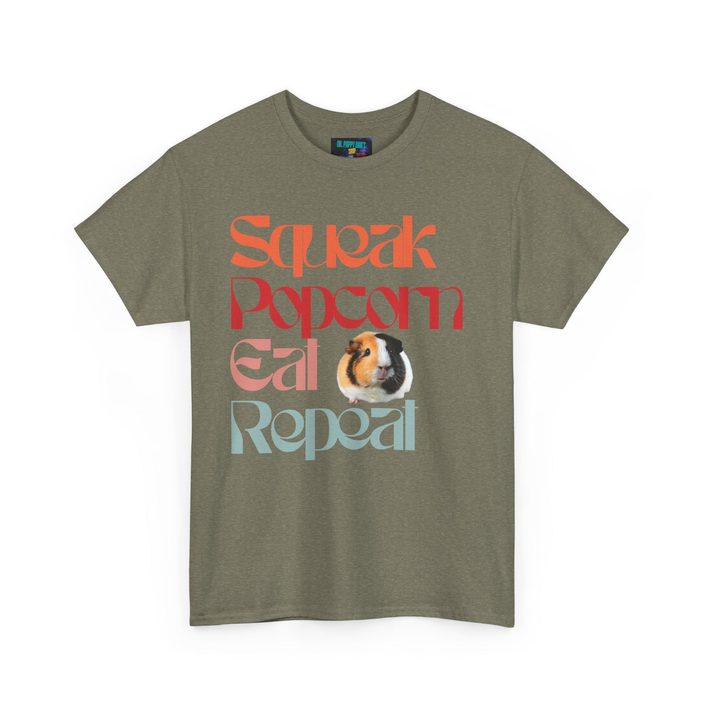 Squeak Popcorn Eat Repeat Tee, Funny Guinea Pig Shirt, Animal Lover Gift, Casual Unisex Top, Pet-Themed Apparel, Gift for Pet Owners