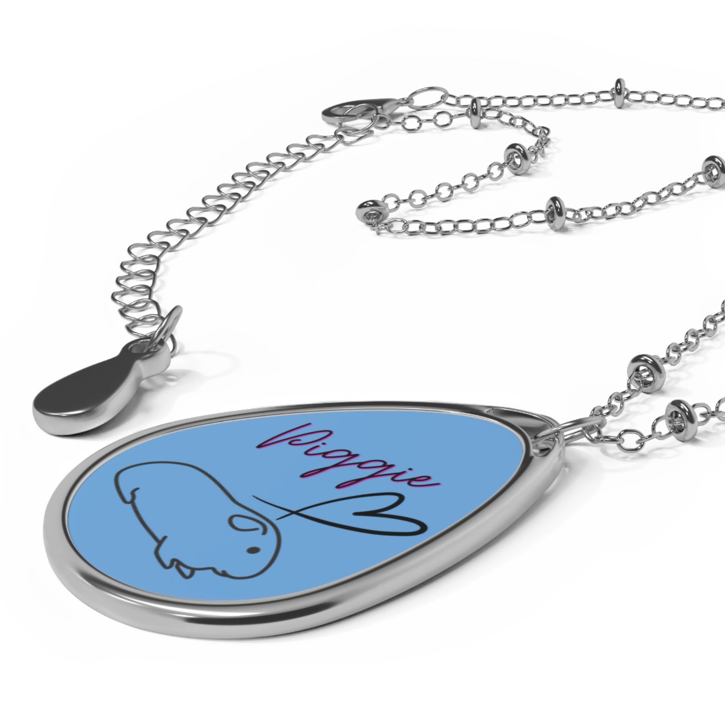 Guinea Pig Love Oval Necklace (light blue)