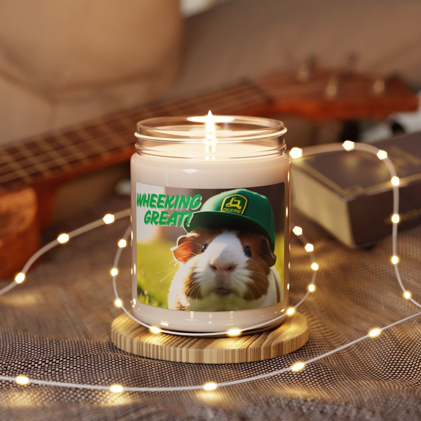 Soy Candle, Guinea Pig with John Deere Hat, 'Wheeking Great' Design, Gift for