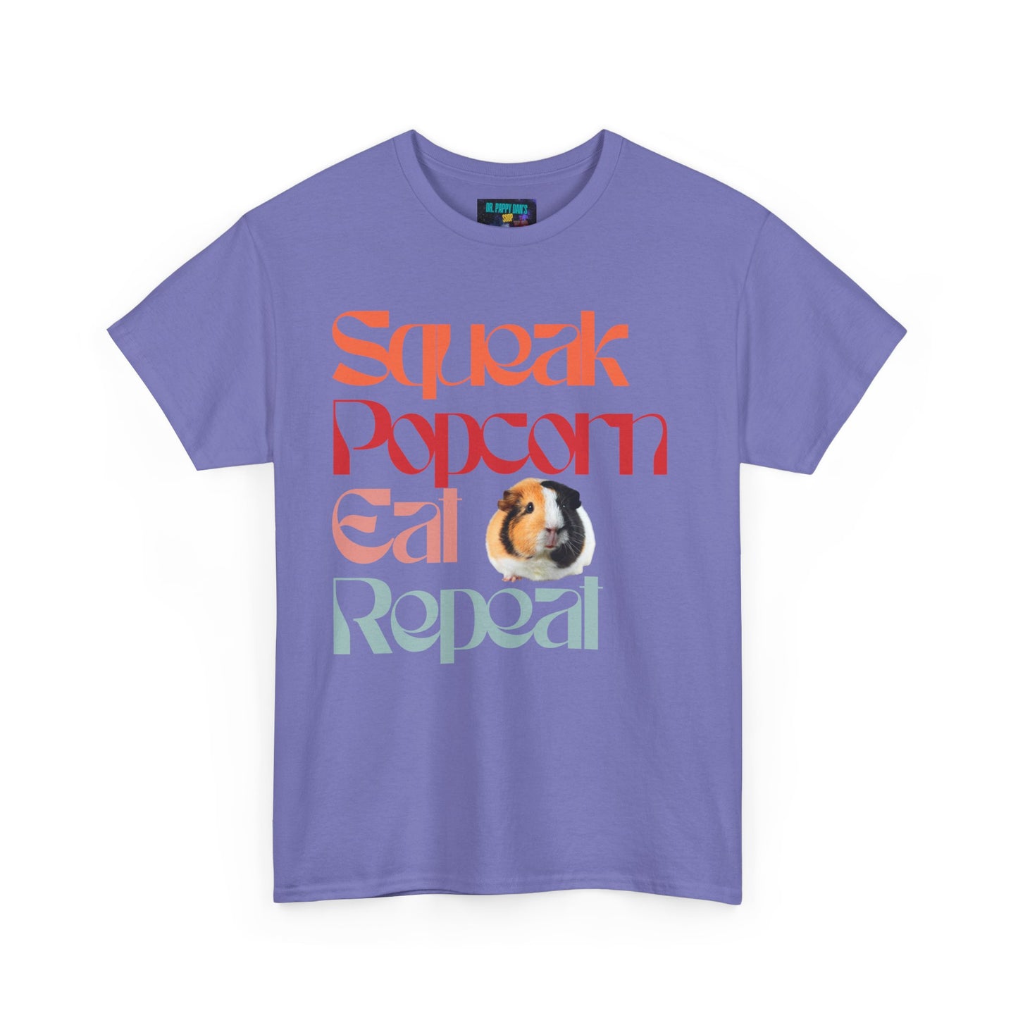 Squeak Popcorn Eat Repeat Tee, Funny Guinea Pig Shirt, Animal Lover Gift, Casual Unisex Top, Pet-Themed Apparel, Gift for Pet Owners