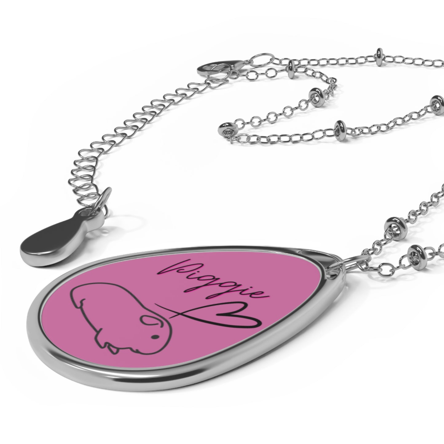 Guinea Pig Love Oval Necklace (pink)