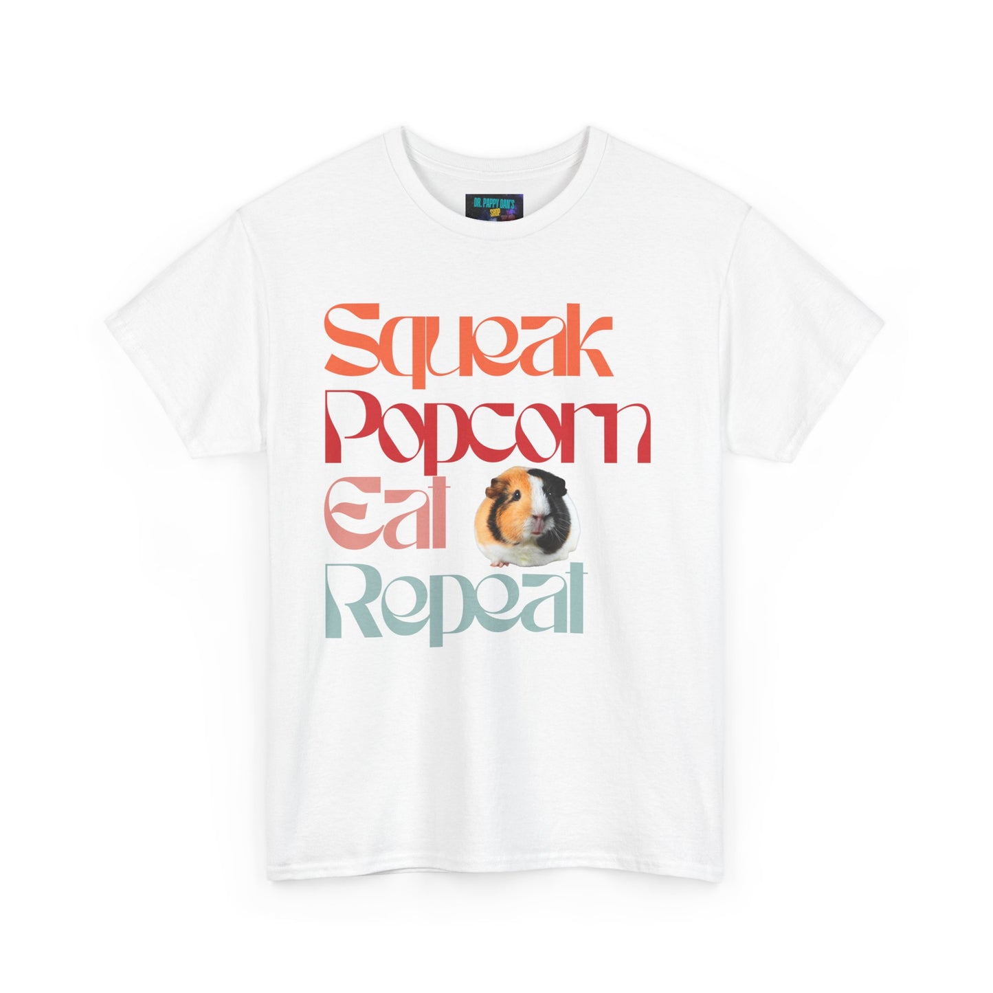 Squeak Popcorn Eat Repeat Tee, Funny Guinea Pig Shirt, Animal Lover Gift, Casual Unisex Top, Pet-Themed Apparel, Gift for Pet Owners