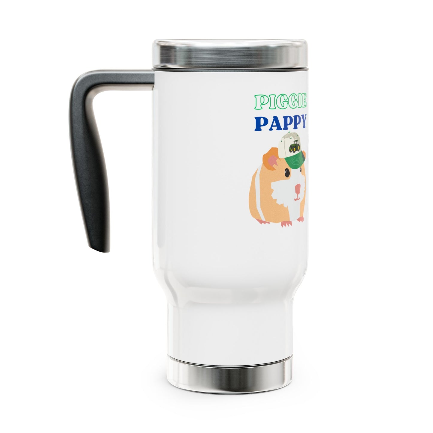 Piggie Pappy, Guinea Pig, John Deer Themed Stainless Steel Travel Mug with Handle, 14oz