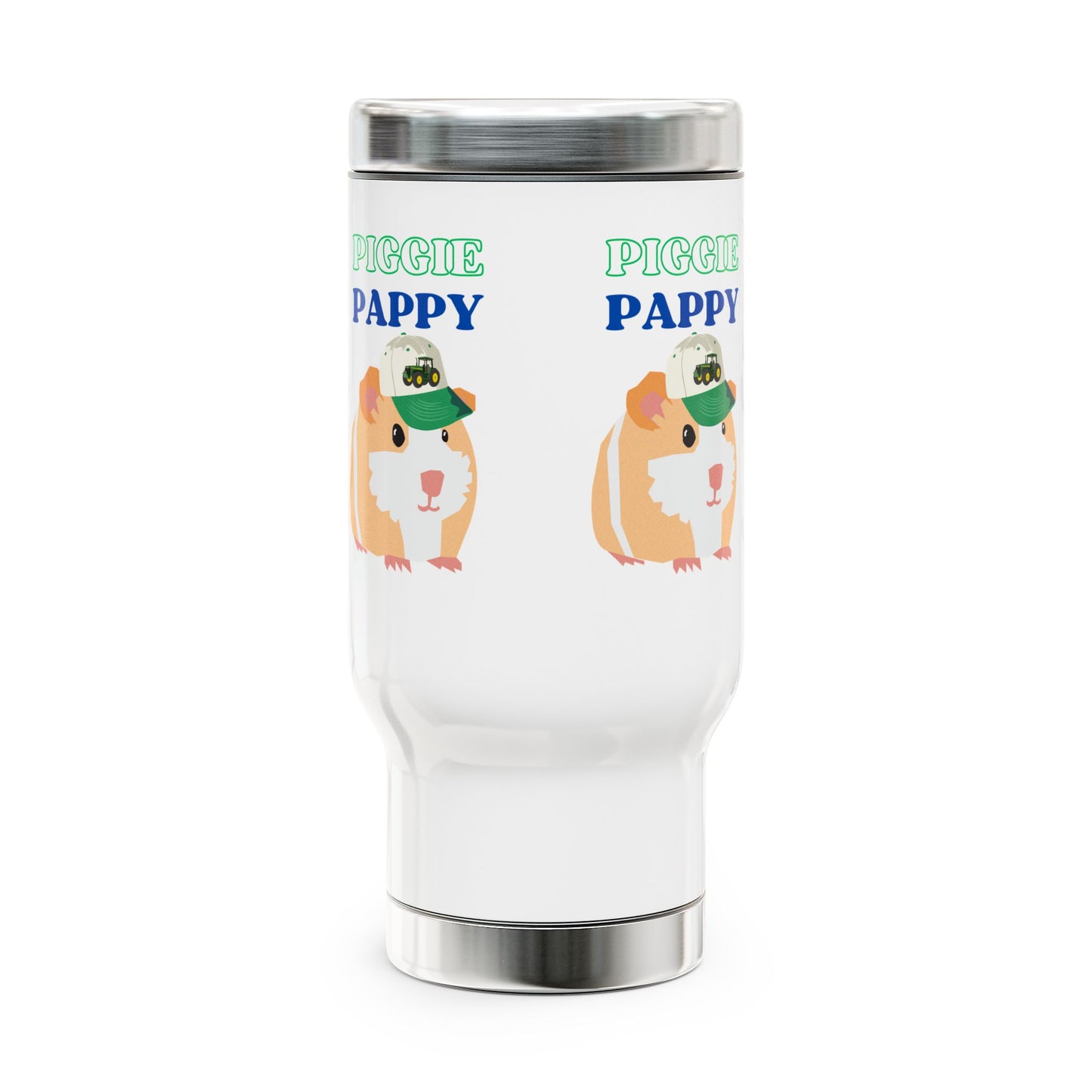 Piggie Pappy, Guinea Pig, John Deer Themed Stainless Steel Travel Mug with Handle, 14oz