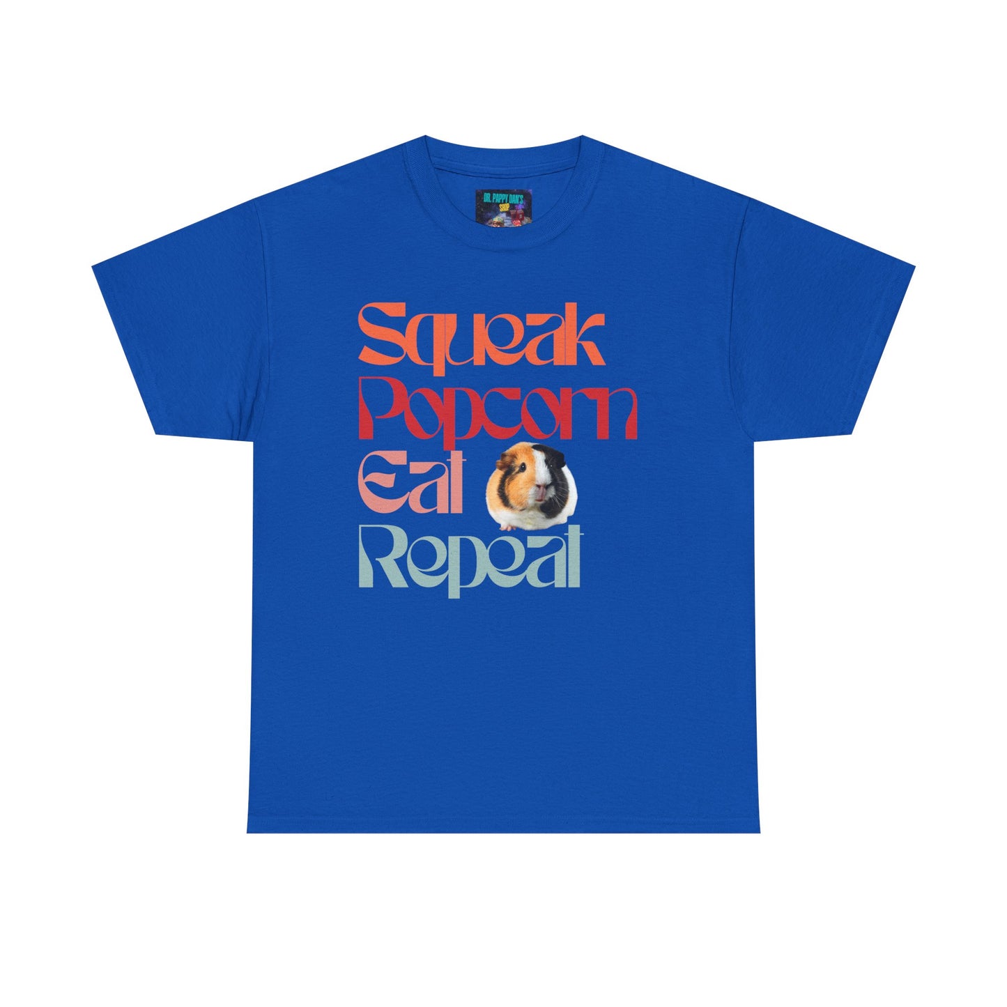 Squeak Popcorn Eat Repeat Tee, Funny Guinea Pig Shirt, Animal Lover Gift, Casual Unisex Top, Pet-Themed Apparel, Gift for Pet Owners