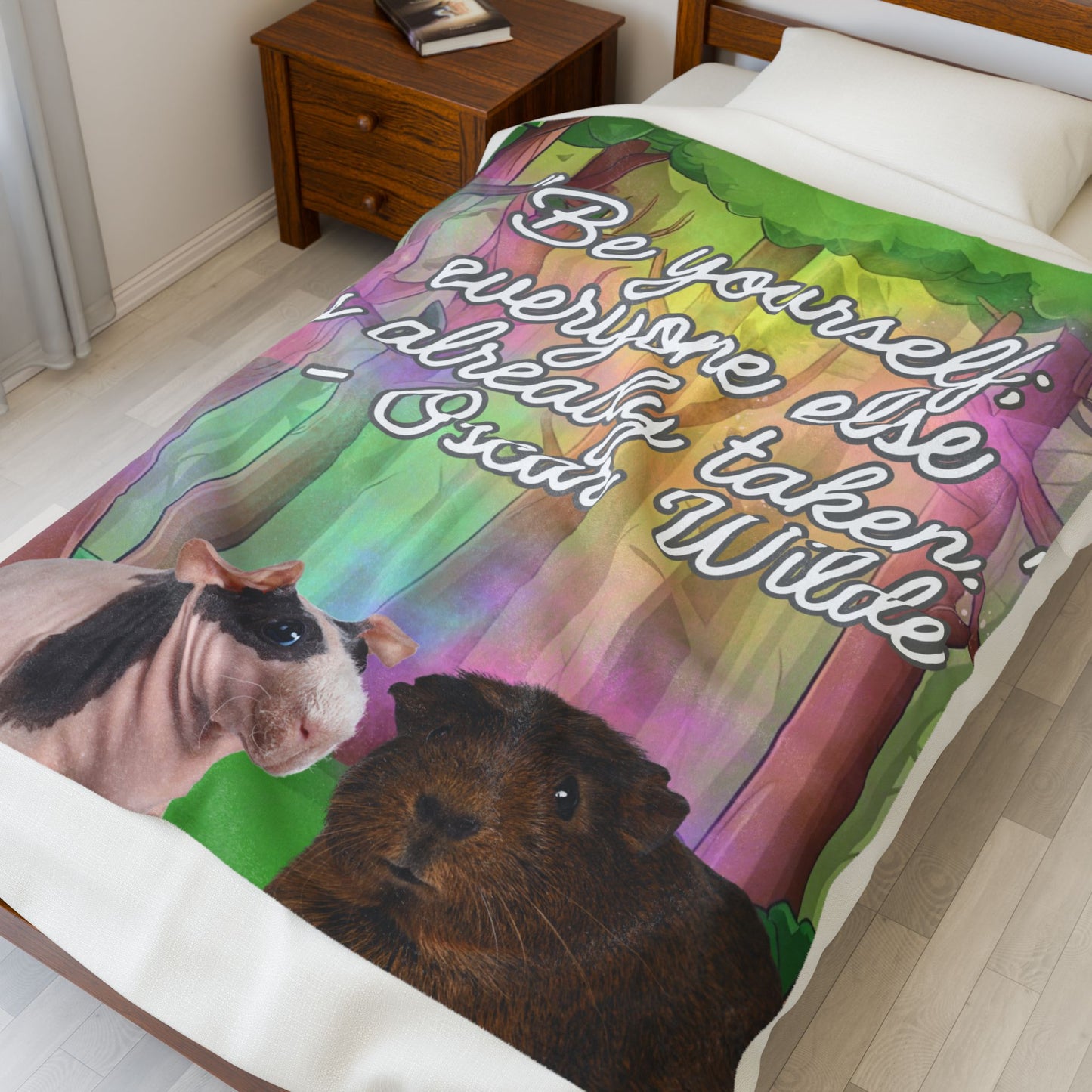 Inspirational Velveteen Plush Blanket - Be Yourself, Cozy Mindfulness Gift, Soft Throw for Living Room, Guinea Pig Lovers, Oscar Wilde Quote