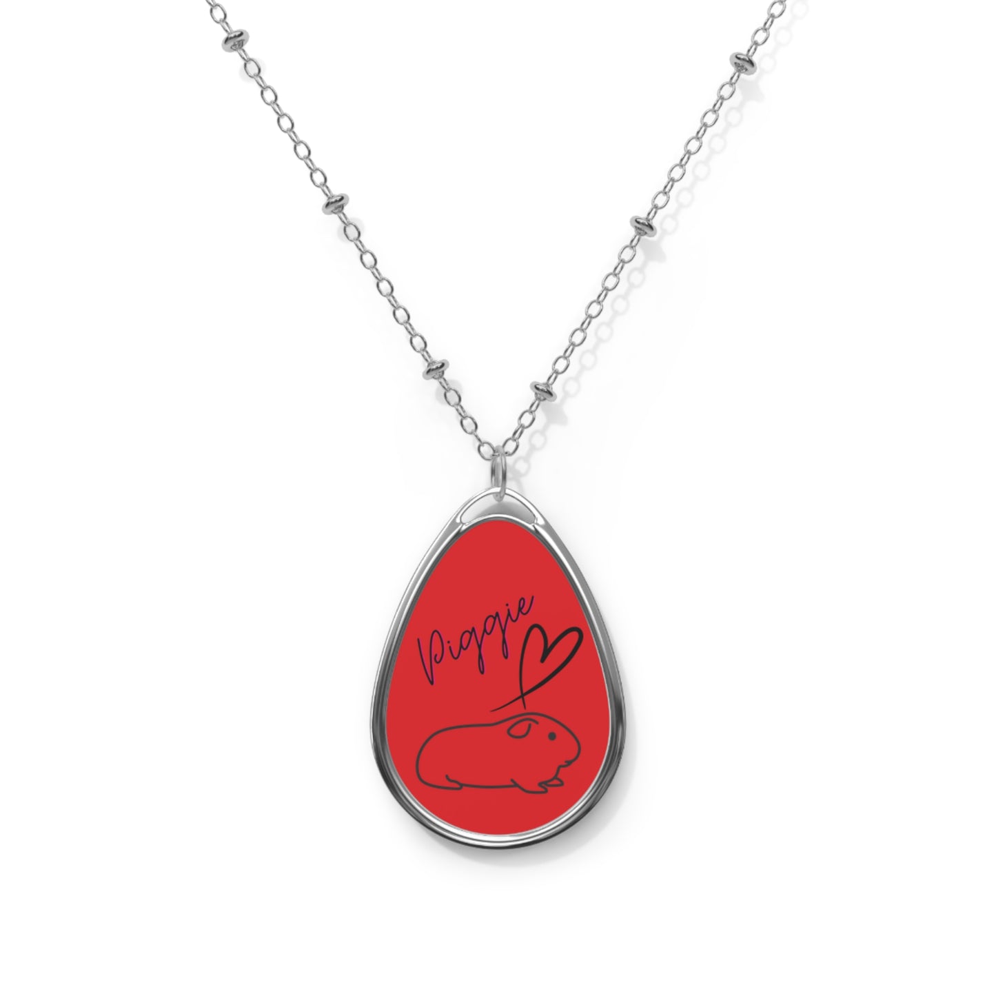 Guinea Pig Love Oval Necklace (red)