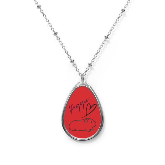 Guinea Pig Love Oval Necklace (red)