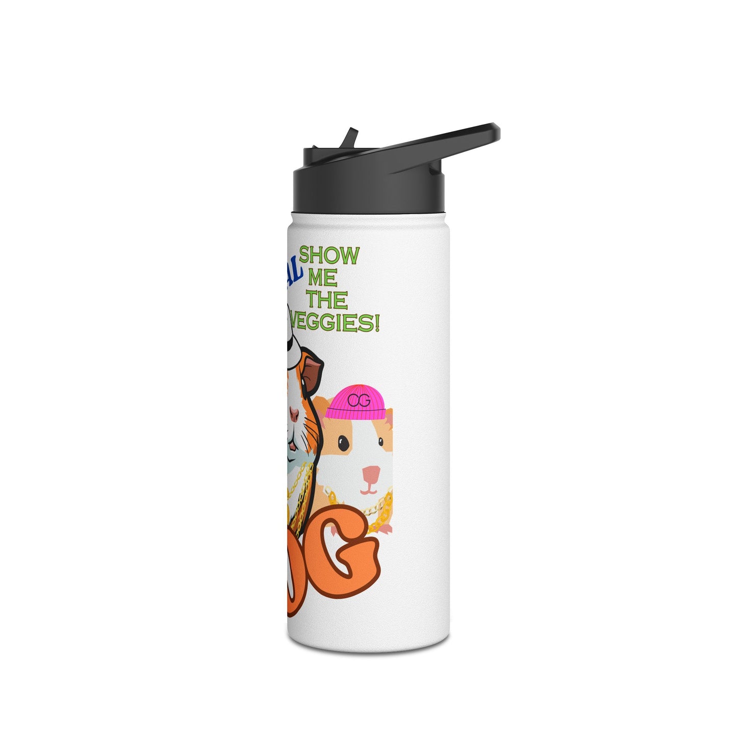 The Original OG Show me the Veggies, Guinea Pig Stainless Steel Water Bottle, Standard Lid