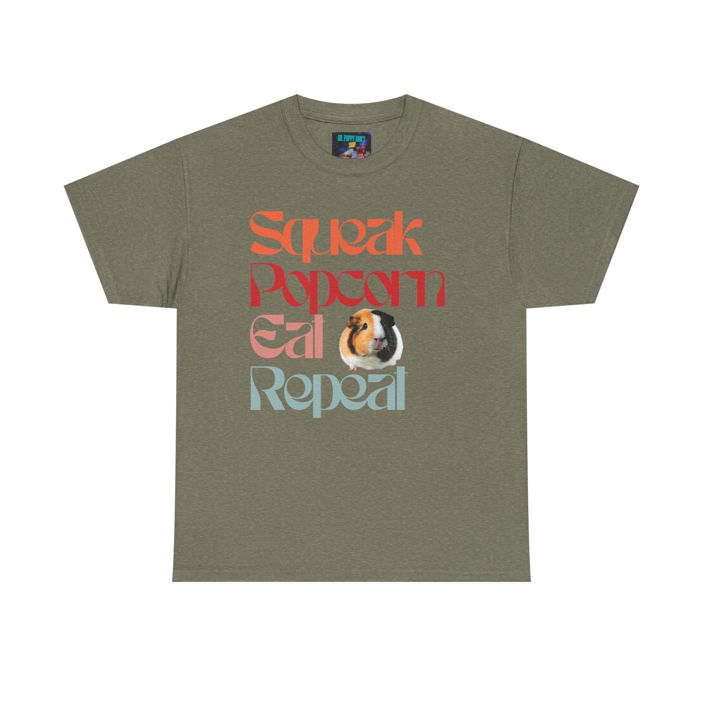 Squeak Popcorn Eat Repeat Tee, Funny Guinea Pig Shirt, Animal Lover Gift, Casual Unisex Top, Pet-Themed Apparel, Gift for Pet Owners