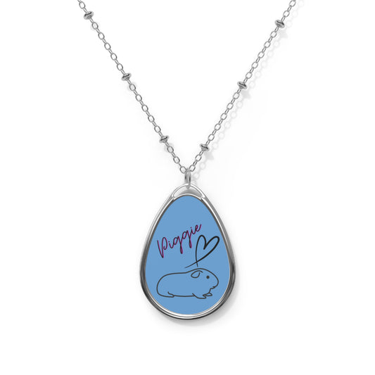 Guinea Pig Love Oval Necklace (light blue)