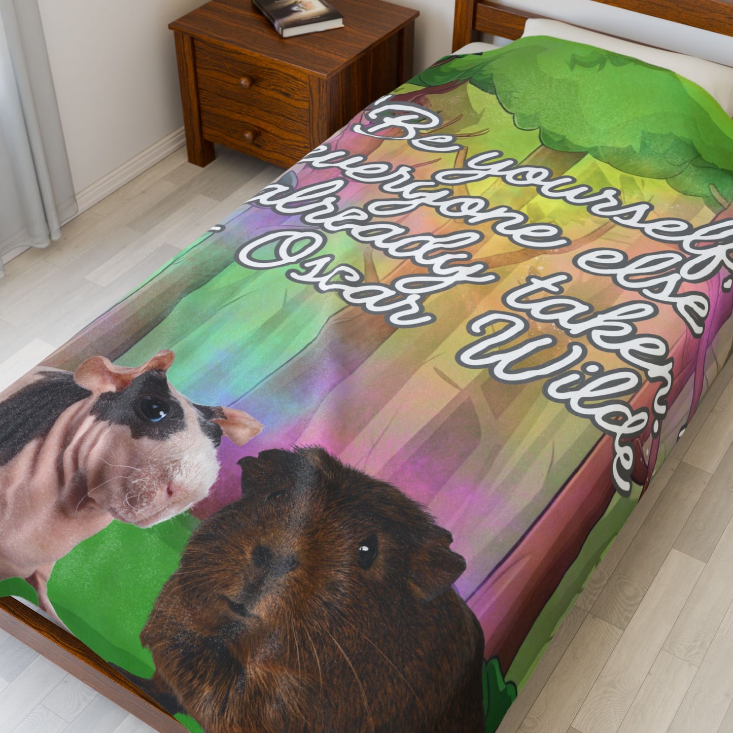 Inspirational Velveteen Plush Blanket - Be Yourself, Cozy Mindfulness Gift, Soft Throw for Living Room, Guinea Pig Lovers, Oscar Wilde Quote