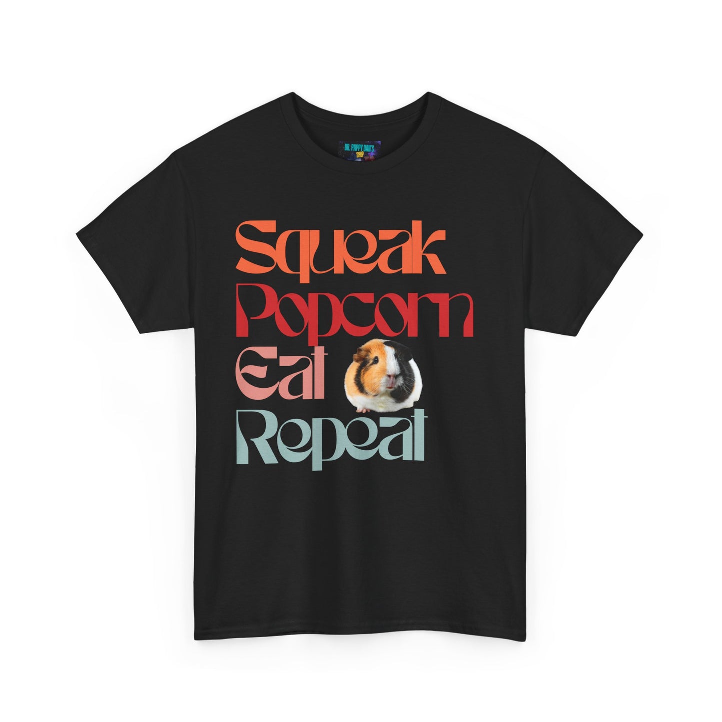 Squeak Popcorn Eat Repeat Tee, Funny Guinea Pig Shirt, Animal Lover Gift, Casual Unisex Top, Pet-Themed Apparel, Gift for Pet Owners