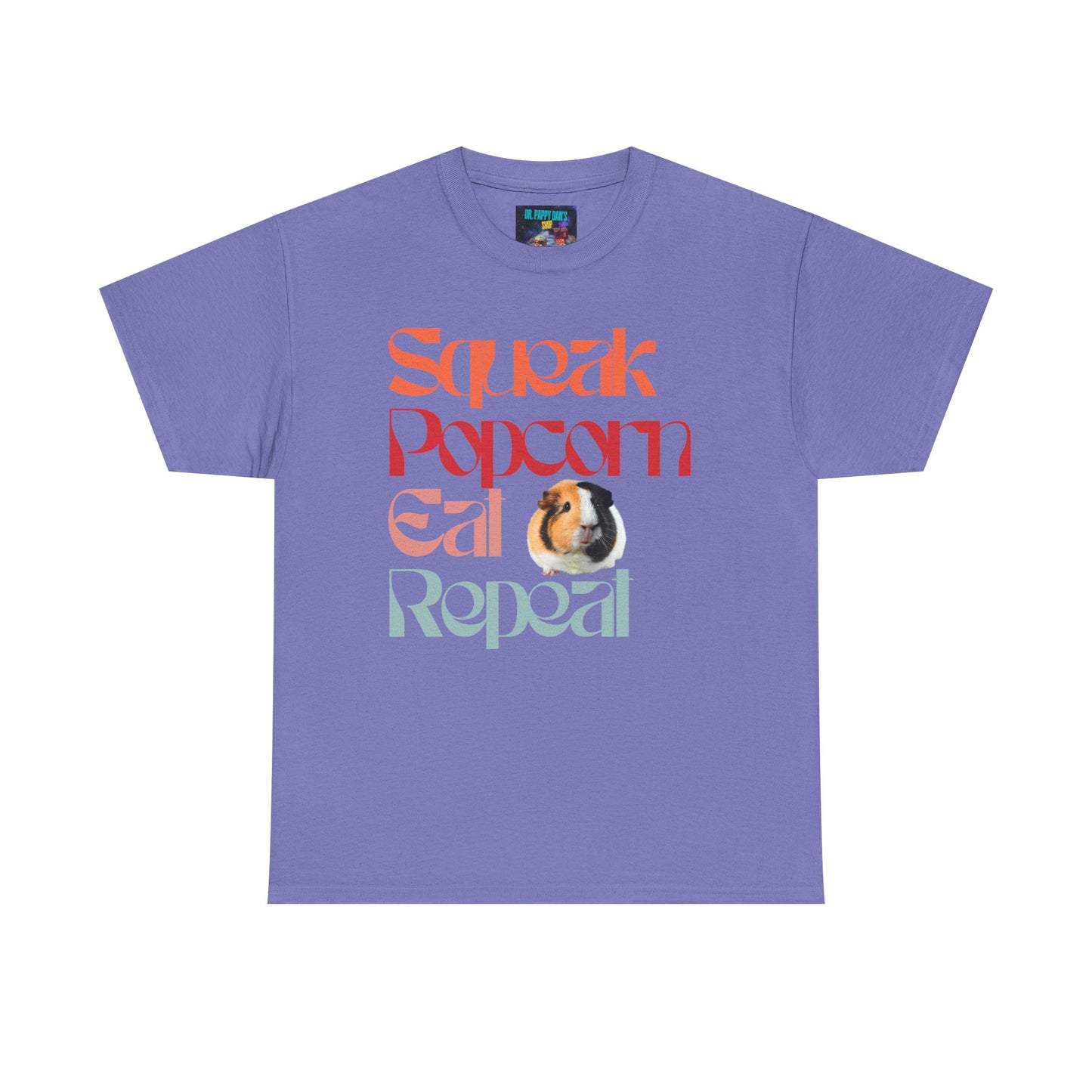 Squeak Popcorn Eat Repeat Tee, Funny Guinea Pig Shirt, Animal Lover Gift, Casual Unisex Top, Pet-Themed Apparel, Gift for Pet Owners