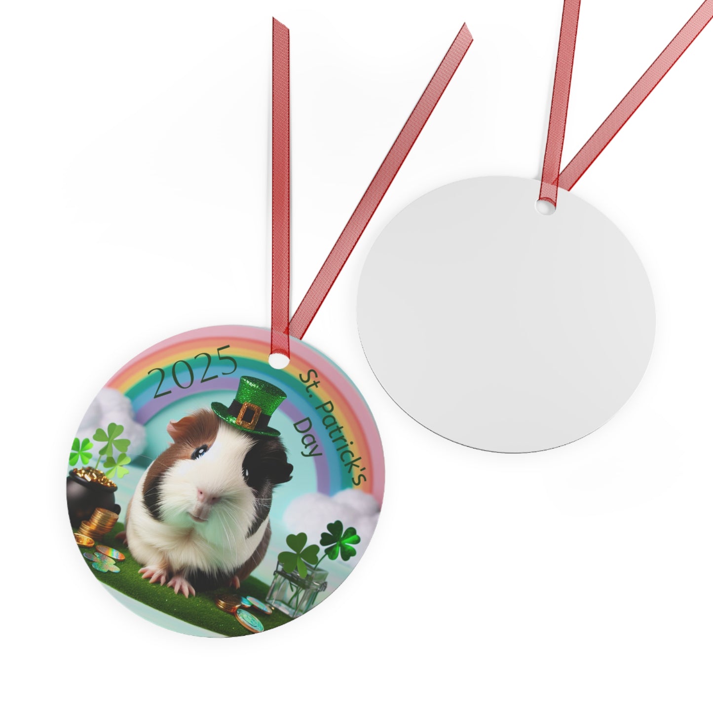 Metal Ornaments, St. Patrick's Day 2025 with a Jolly Guinea Pig, Shamrock Decor,