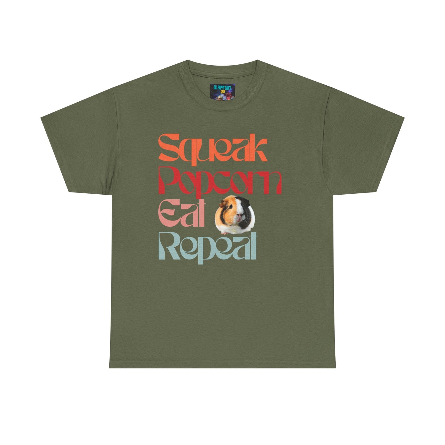 Squeak Popcorn Eat Repeat Tee, Funny Guinea Pig Shirt, Animal Lover Gift, Casual Unisex Top, Pet-Themed Apparel, Gift for Pet Owners