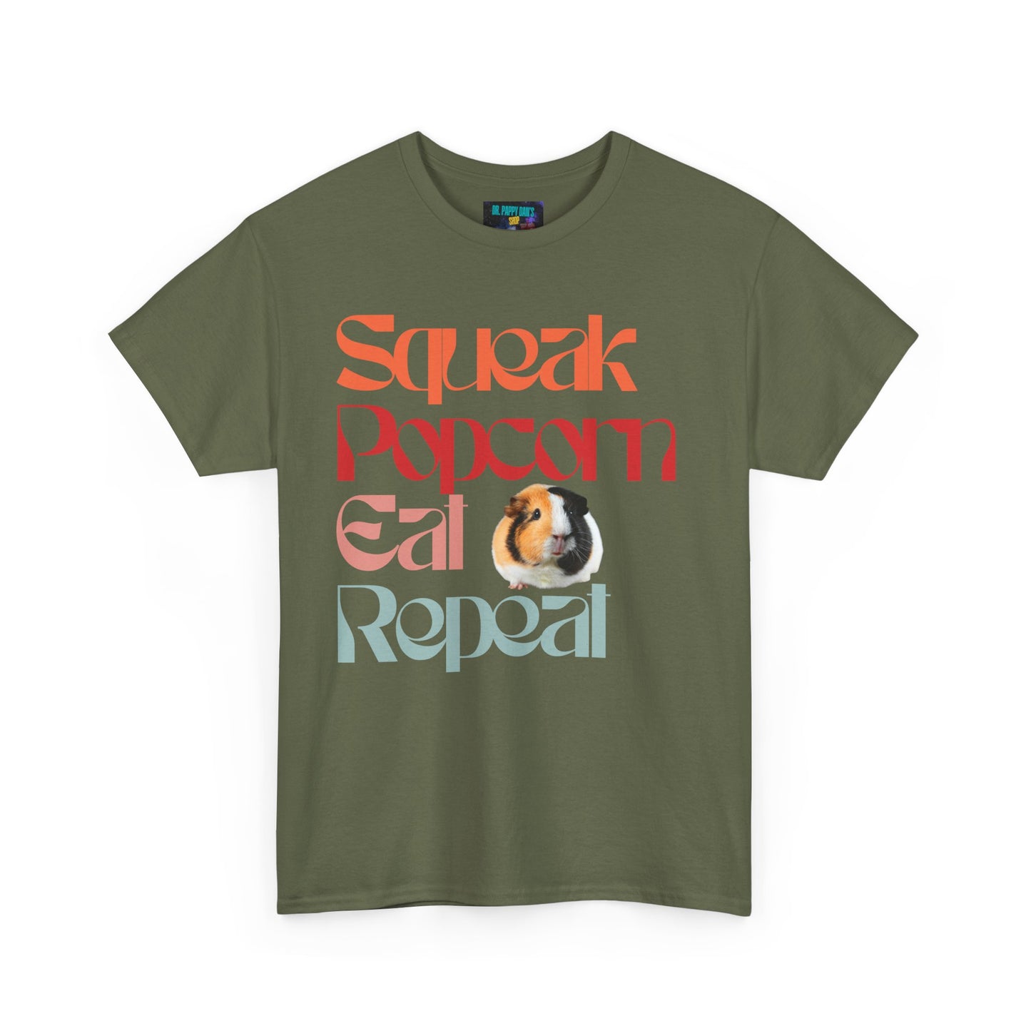 Squeak Popcorn Eat Repeat Tee, Funny Guinea Pig Shirt, Animal Lover Gift, Casual Unisex Top, Pet-Themed Apparel, Gift for Pet Owners