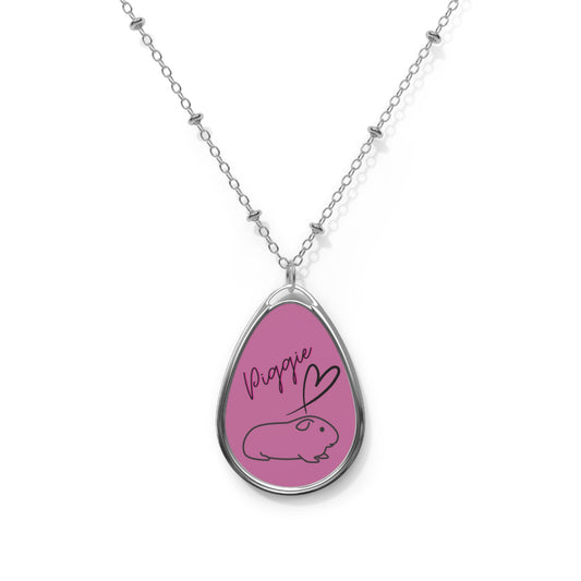 Guinea Pig Love Oval Necklace (pink)