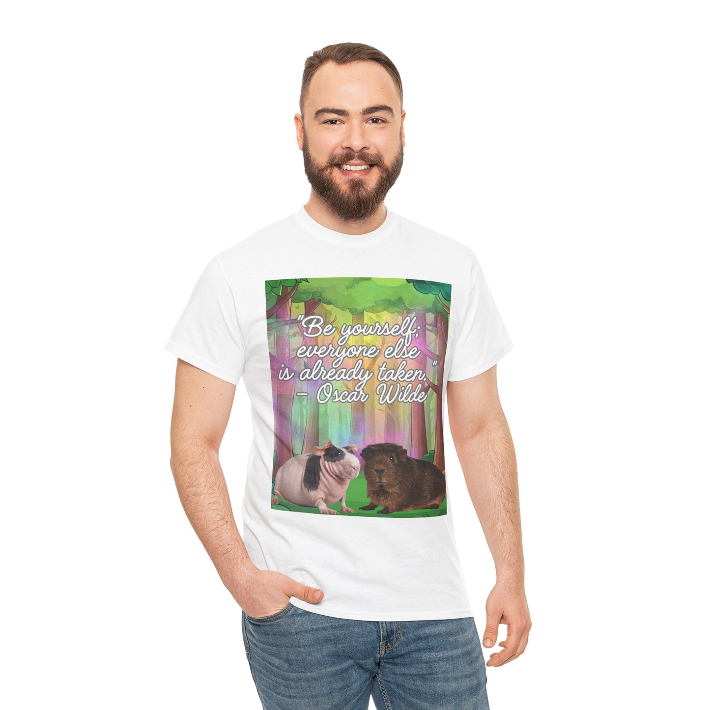 Adorable Guinea Pig Unisex Heavy Cotton Tee - "Be Yourself, Everyone Else is Already Taken" - Oscar Wilde