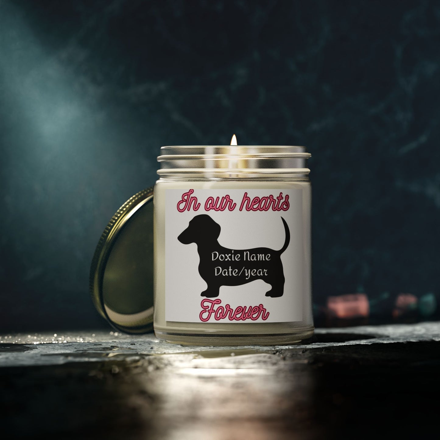 Custom Scented Candle - In Our Hearts Design, Pet Memorial Candle, Dog Lover Gift, Home Decor, Eco-Friendly Candle