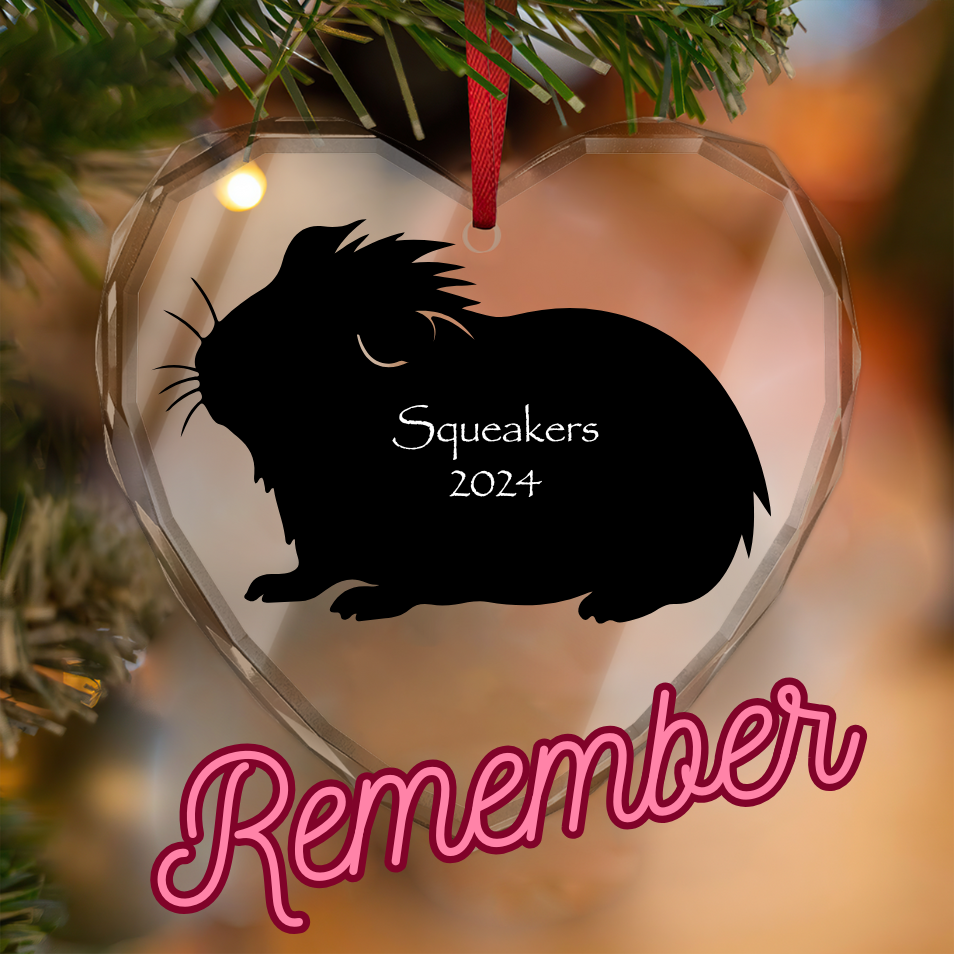 Crystal Glass Ornament - Memorial Guinea Pig Heart, Personalized Pet Remembrance Gift, Loss of Furry Friend, Sympathy Ornament, Pet Memorial