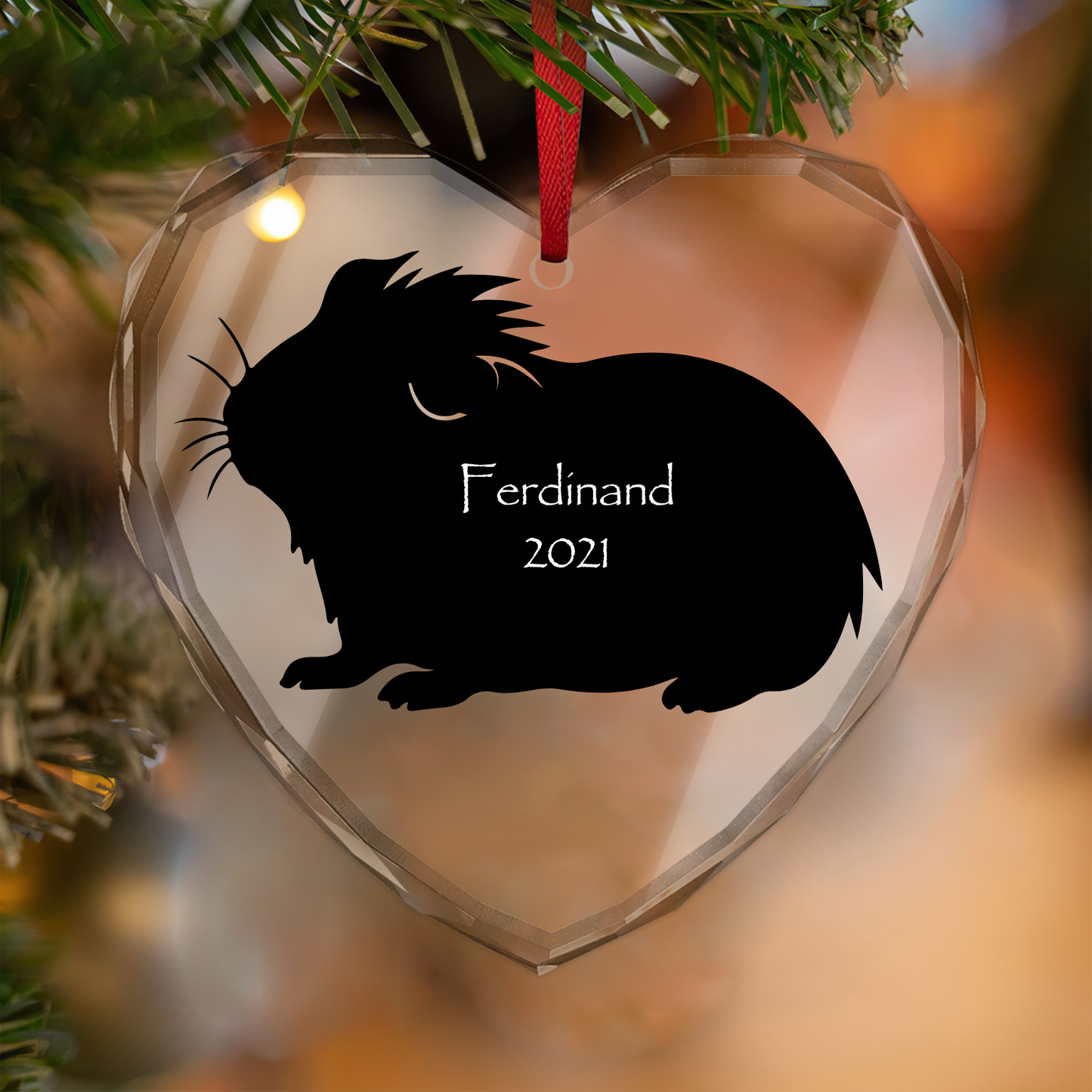 Crystal Glass Ornament - Memorial Guinea Pig Heart, Personalized Pet Remembrance Gift, Loss of Furry Friend, Sympathy Ornament, Pet Memorial