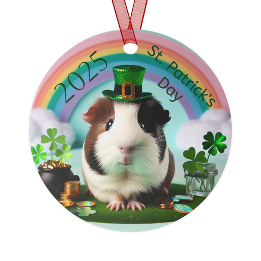 Metal Ornaments, St. Patrick's Day 2025 with a Jolly Guinea Pig, Shamrock Decor,