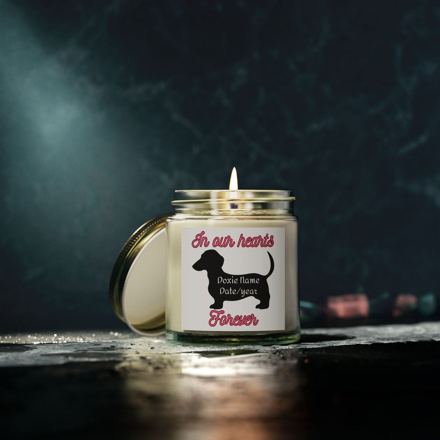 Custom Scented Candle - In Our Hearts Design, Pet Memorial Candle, Dog Lover Gift, Home Decor, Eco-Friendly Candle