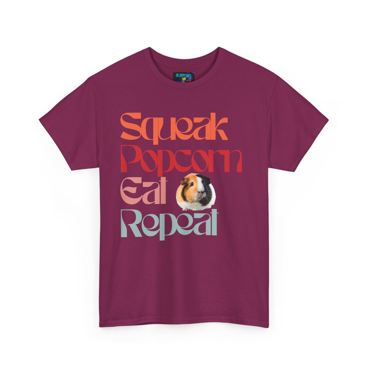 Squeak Popcorn Eat Repeat Tee, Funny Guinea Pig Shirt, Animal Lover Gift, Casual Unisex Top, Pet-Themed Apparel, Gift for Pet Owners