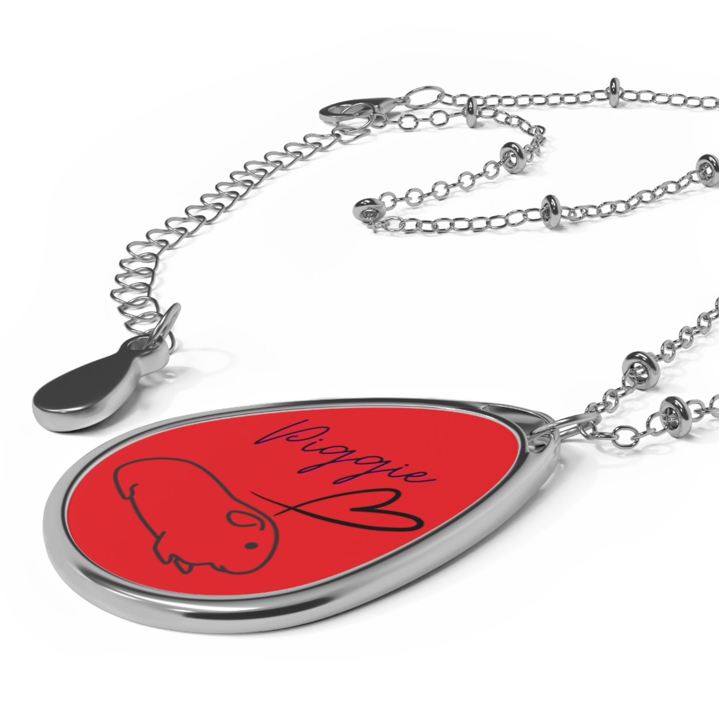 Guinea Pig Love Oval Necklace (red)