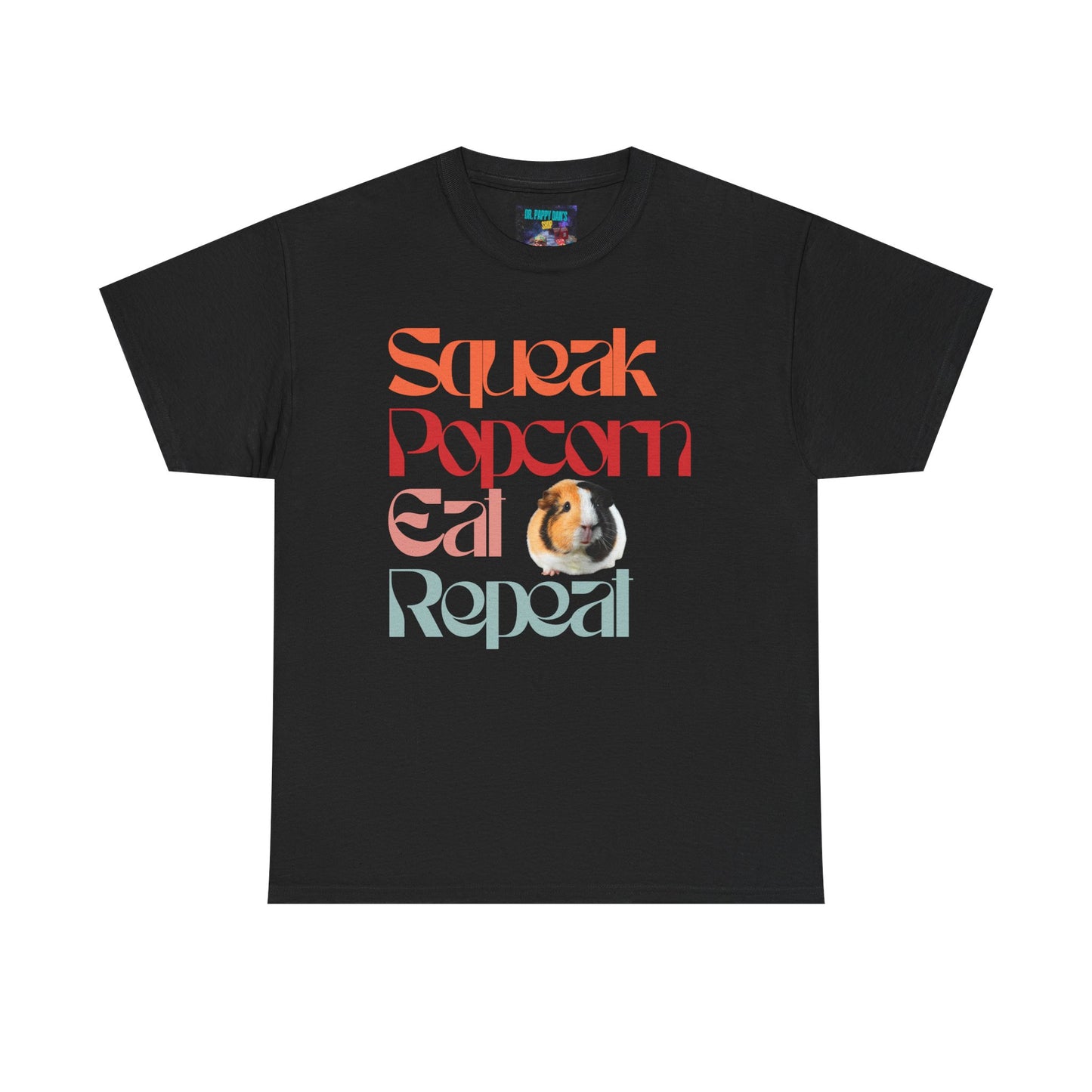 Squeak Popcorn Eat Repeat Tee, Funny Guinea Pig Shirt, Animal Lover Gift, Casual Unisex Top, Pet-Themed Apparel, Gift for Pet Owners