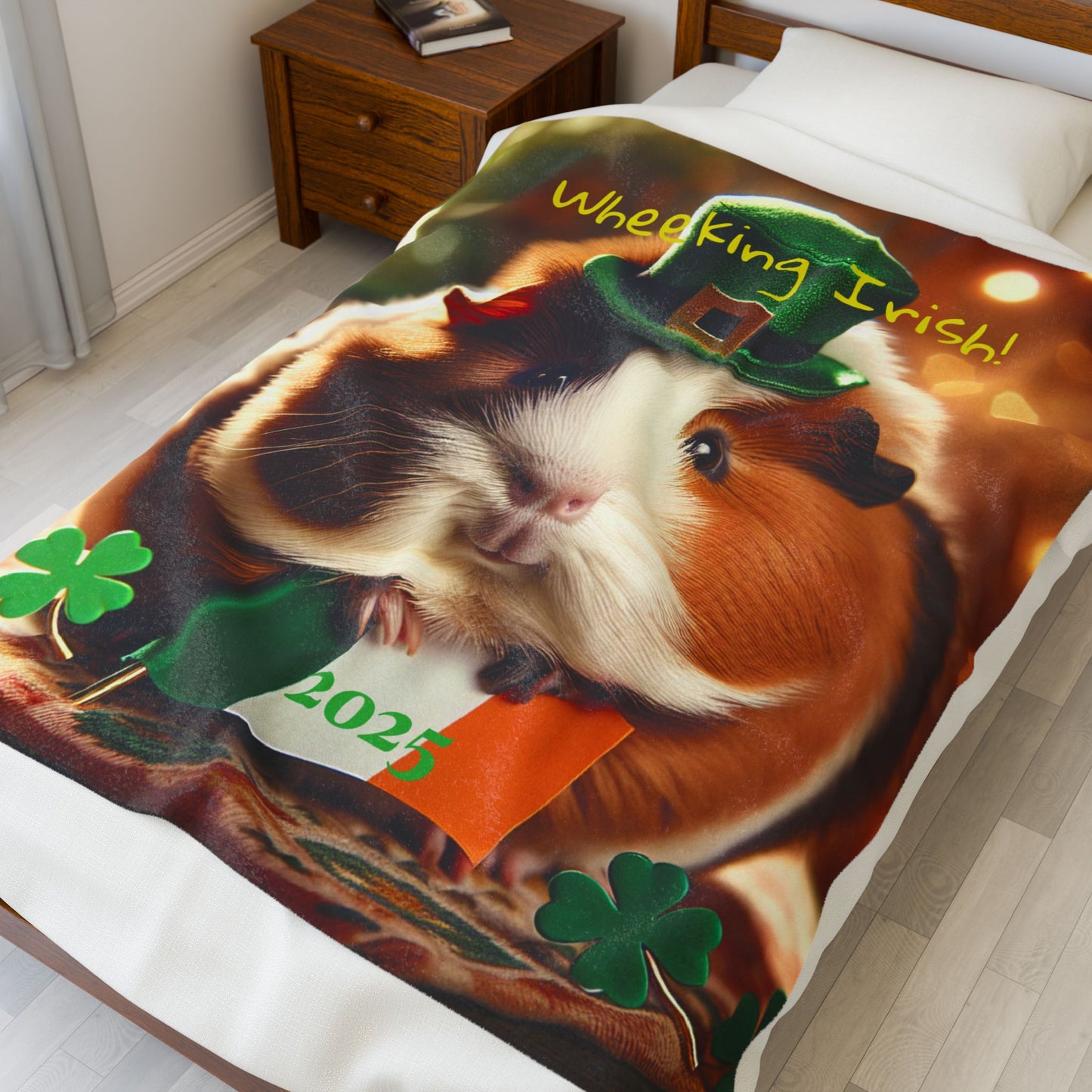 Cozy Irish Velveteen Blanket, Soft Throw, St. Patrick's Day, Guinea Pig Irish