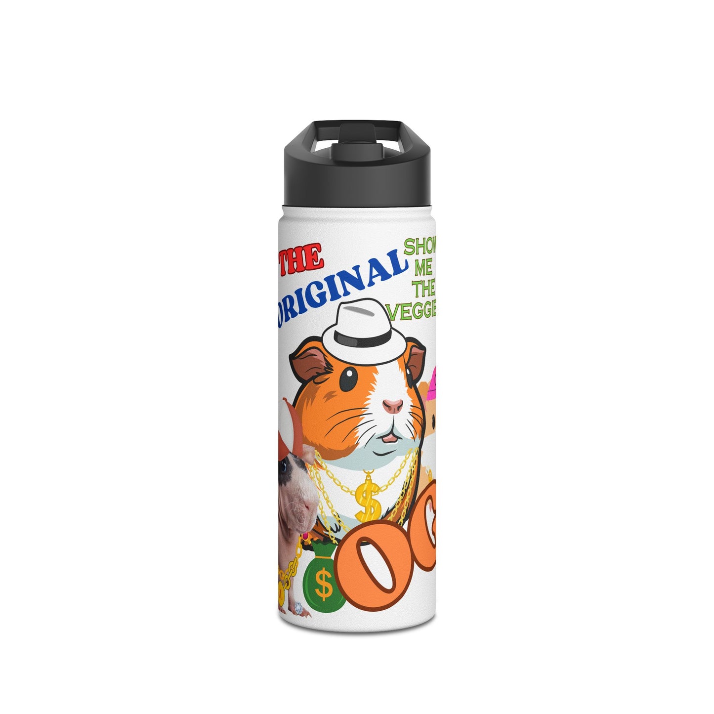 The Original OG Show me the Veggies, Guinea Pig Stainless Steel Water Bottle, Standard Lid