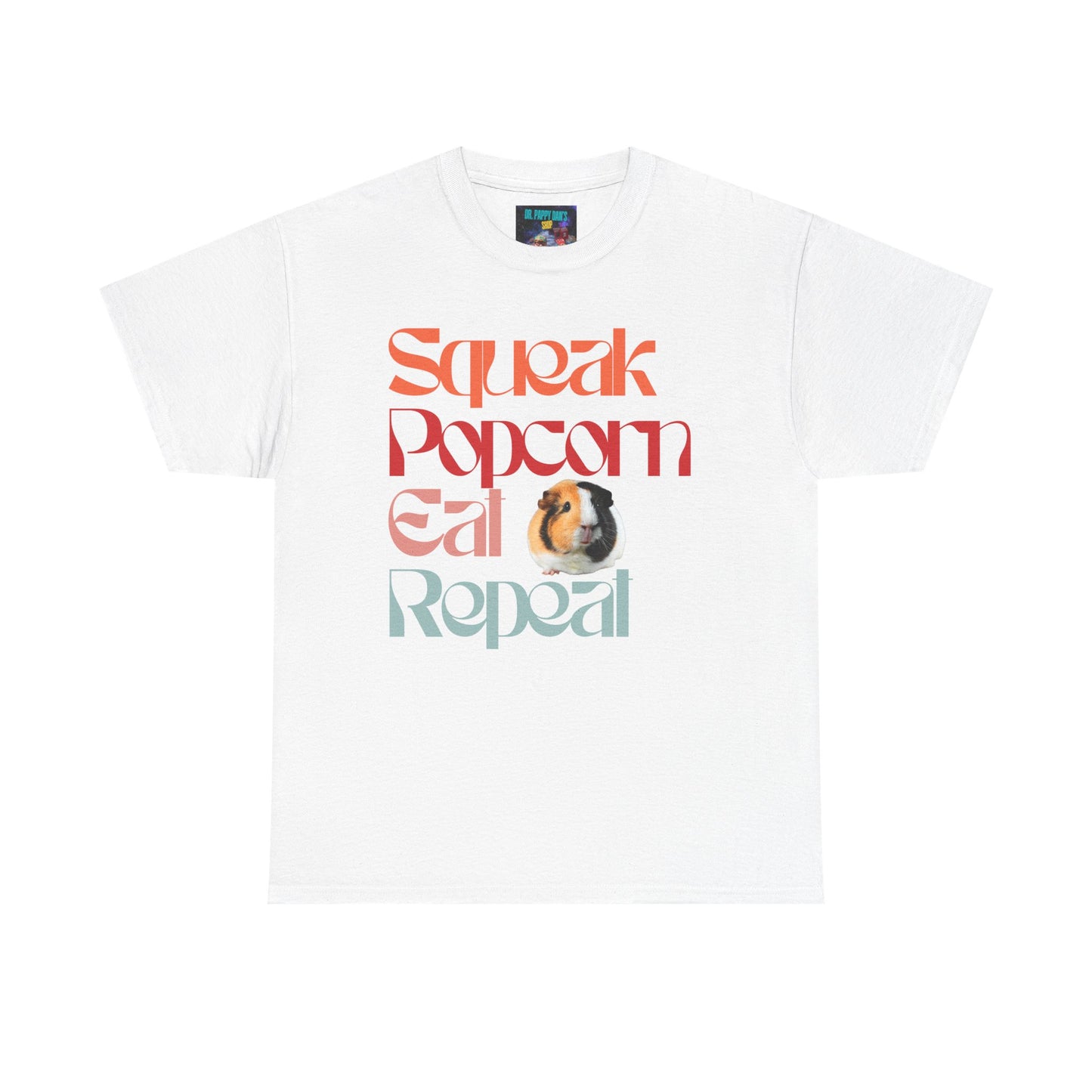 Squeak Popcorn Eat Repeat Tee, Funny Guinea Pig Shirt, Animal Lover Gift, Casual Unisex Top, Pet-Themed Apparel, Gift for Pet Owners