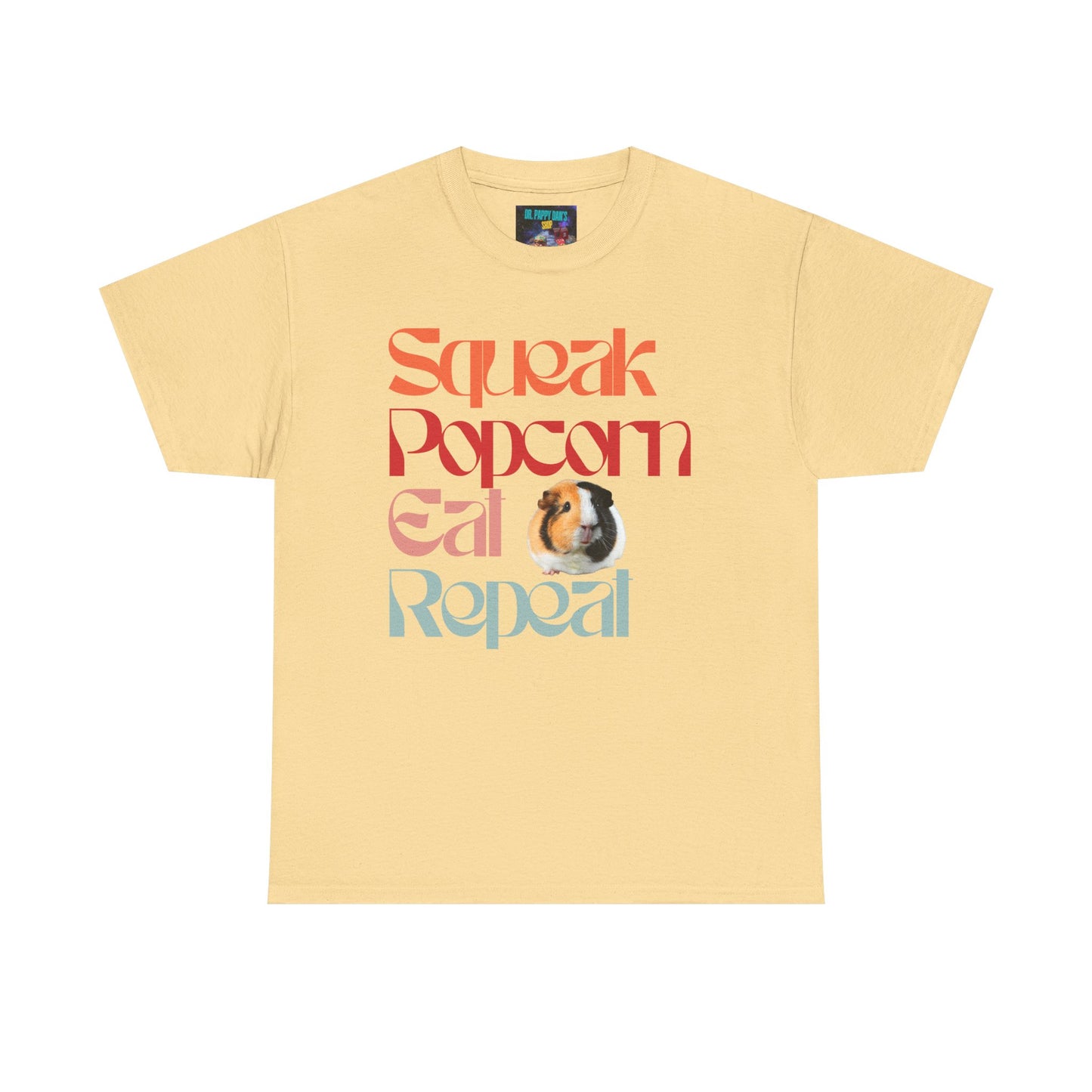 Squeak Popcorn Eat Repeat Tee, Funny Guinea Pig Shirt, Animal Lover Gift, Casual Unisex Top, Pet-Themed Apparel, Gift for Pet Owners