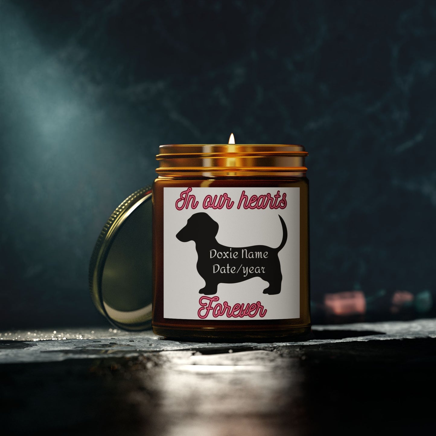 Custom Scented Candle - In Our Hearts Design, Pet Memorial Candle, Dog Lover Gift, Home Decor, Eco-Friendly Candle