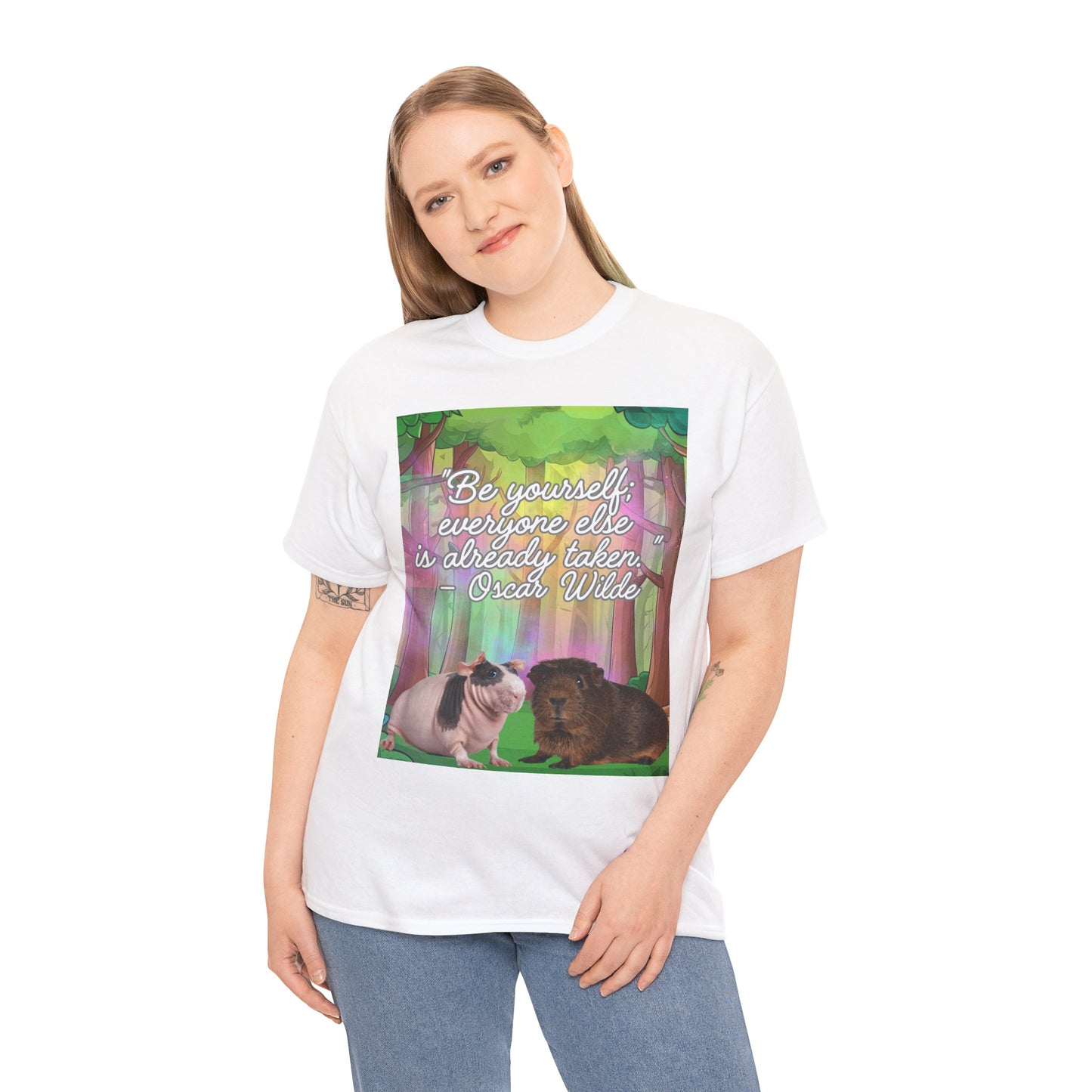 Adorable Guinea Pig Unisex Heavy Cotton Tee - "Be Yourself, Everyone Else is Already Taken" - Oscar Wilde