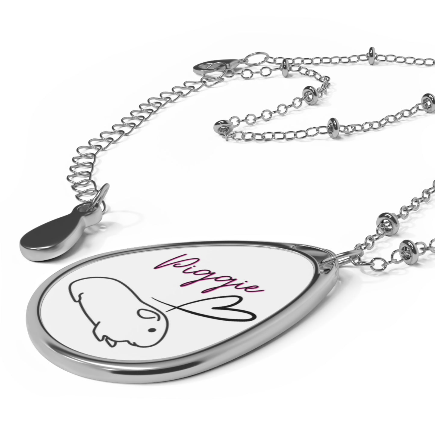 Guinea Pig Love Oval Necklace (white)