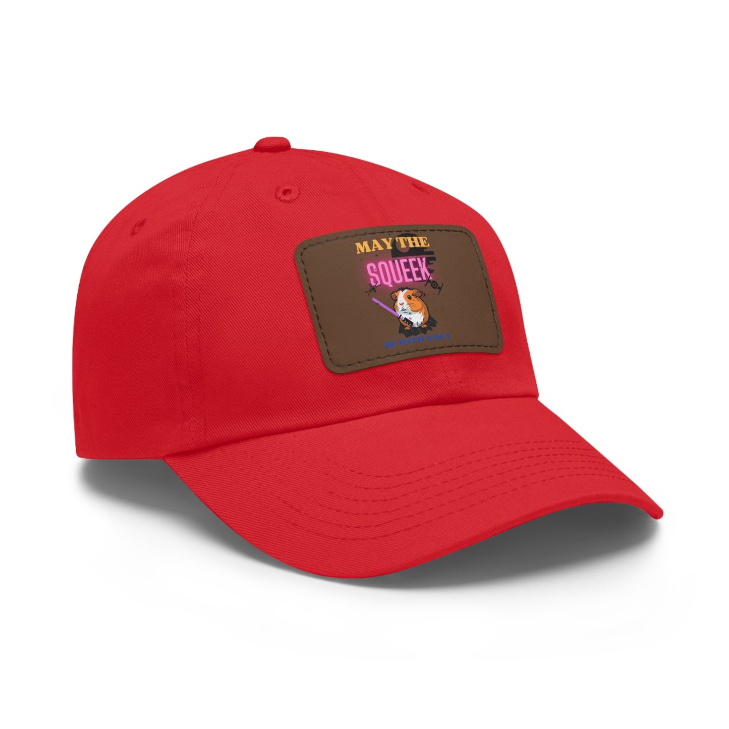 May the Squeek Be With You, Guinea Pig, Star Wars Themed Dad Hat with Leather Patch (Rectangle)