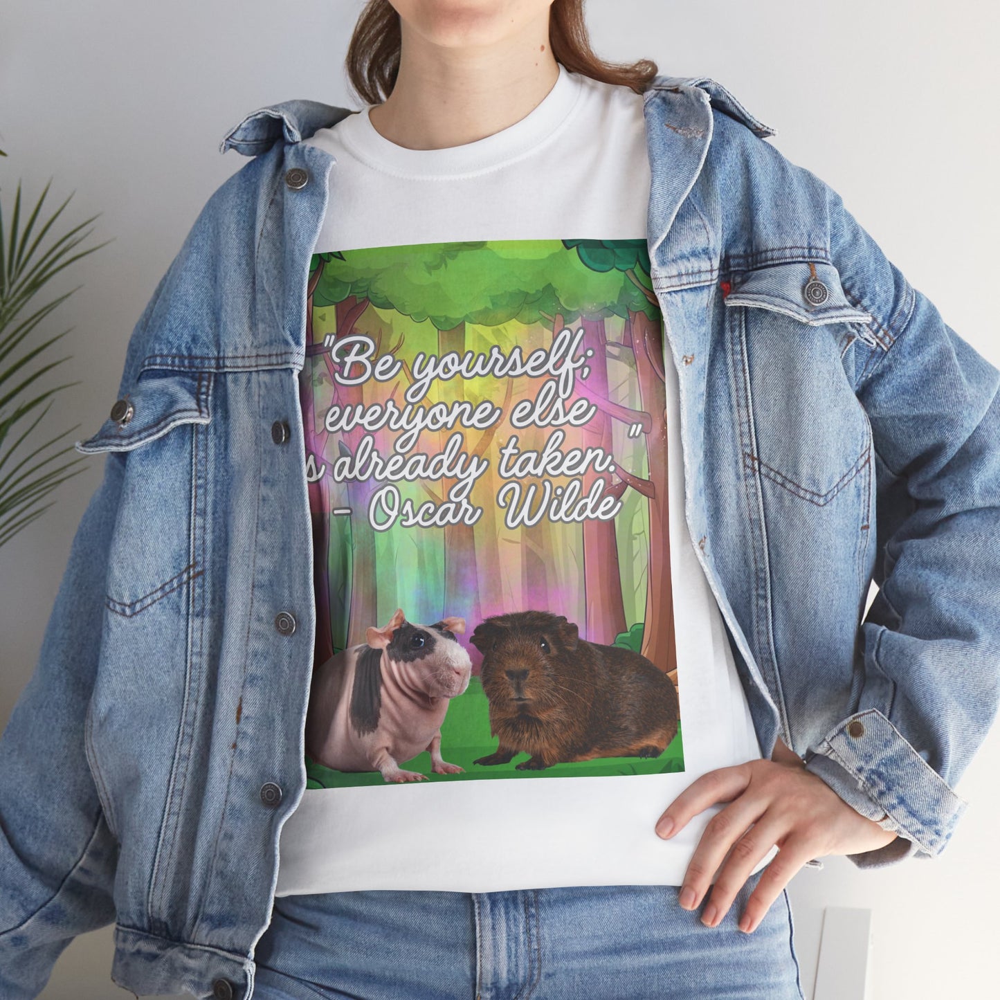 Adorable Guinea Pig Unisex Heavy Cotton Tee - "Be Yourself, Everyone Else is Already Taken" - Oscar Wilde