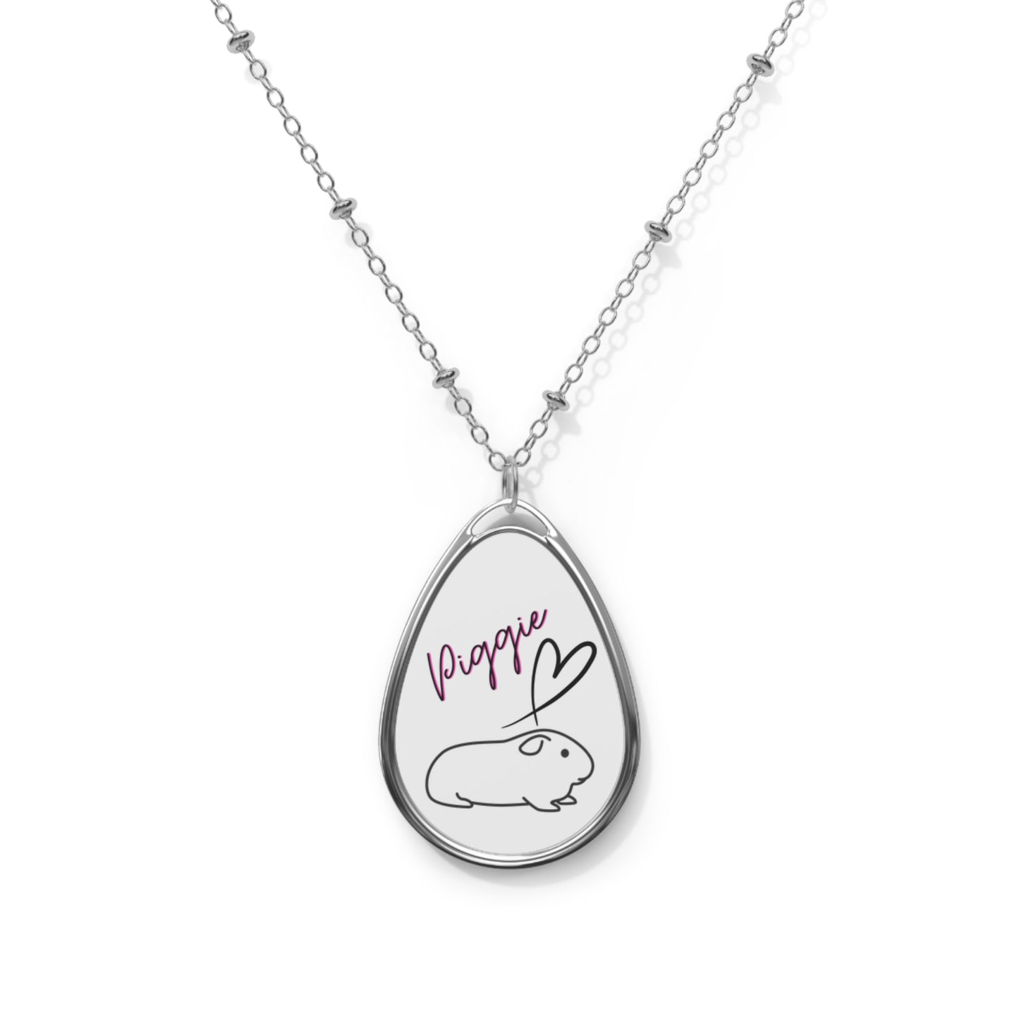 Guinea Pig Love Oval Necklace (white)