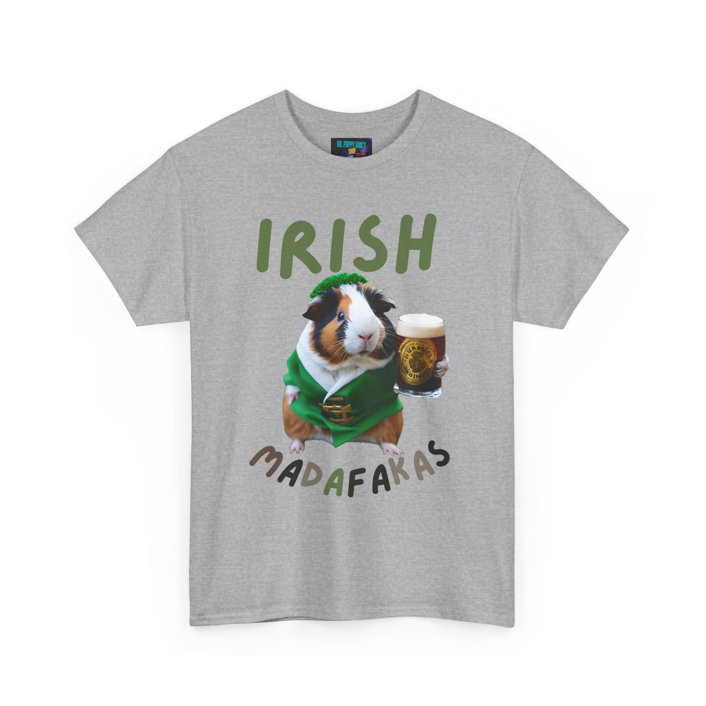 Funny Irish Madafakas Unisex Heavy Cotton Tee, Guinea Pig St. Patrick's Day Shirt, Humorous Gift for Beer Lovers, Pint Ale Tee, Saint