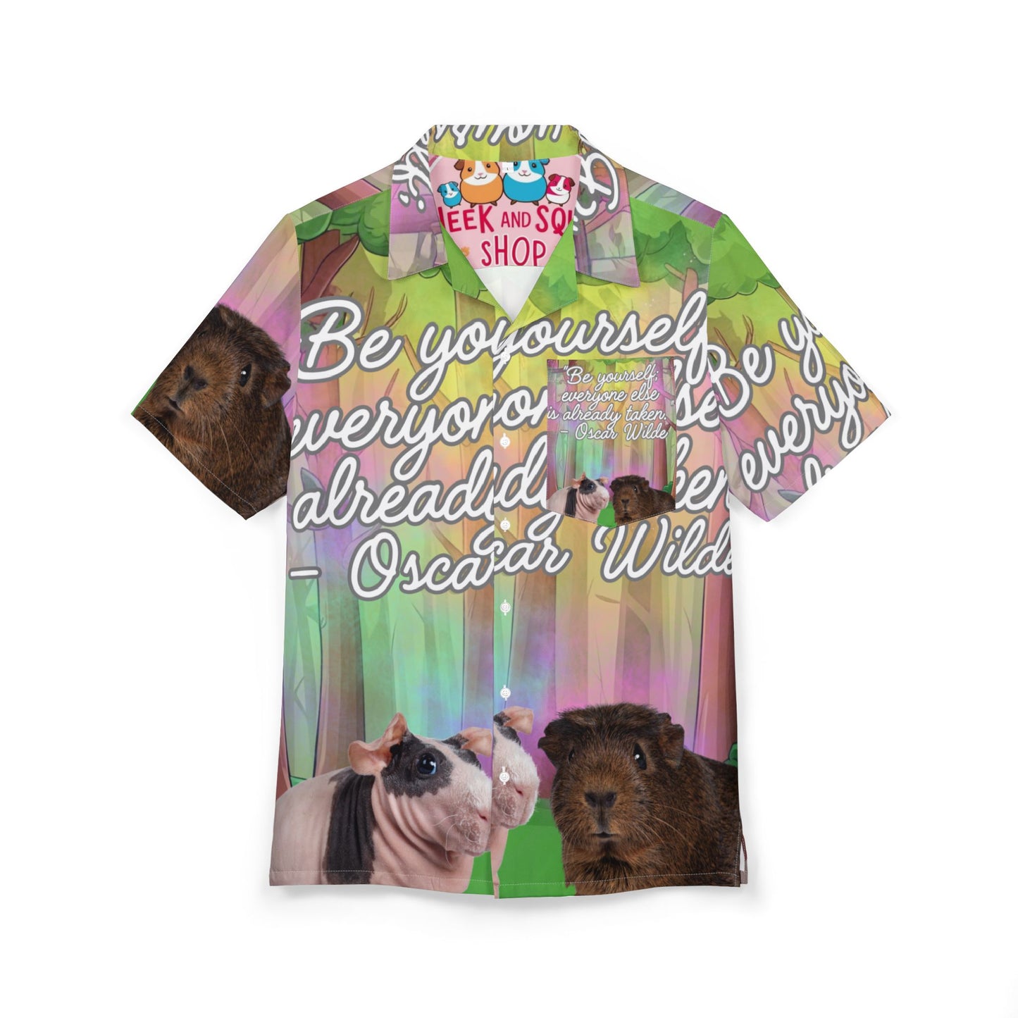 Hawaiian Shirt, Guinea Pig Print, Be Yourself Quote, Aloha Button-Up, Summer Beach Top, Luau Party Outfit, Unisex Vacation Wear