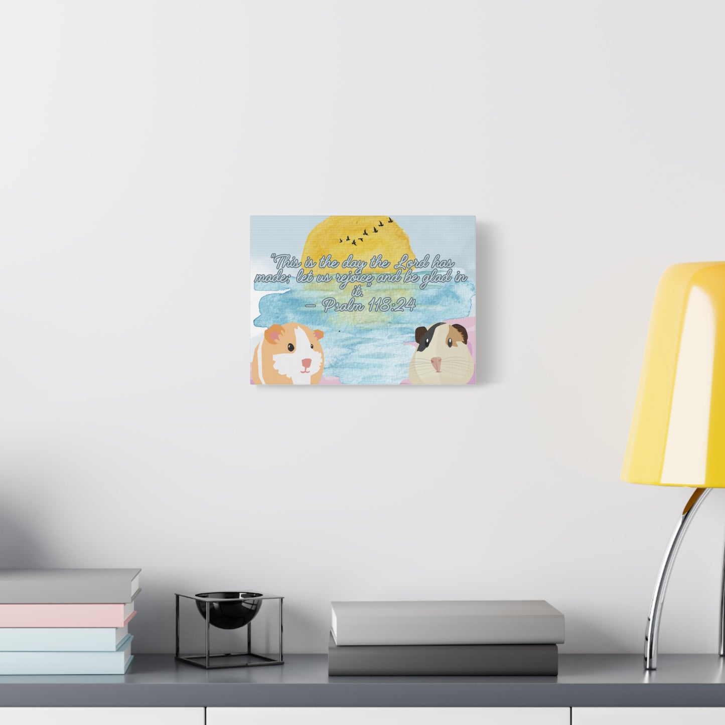 Canvas Print, Cute Guinea Pigs at Sunset, Psalm 118:24, Wall Art, Beach Decor, Home Decoration, Animal Art, Christian Gift