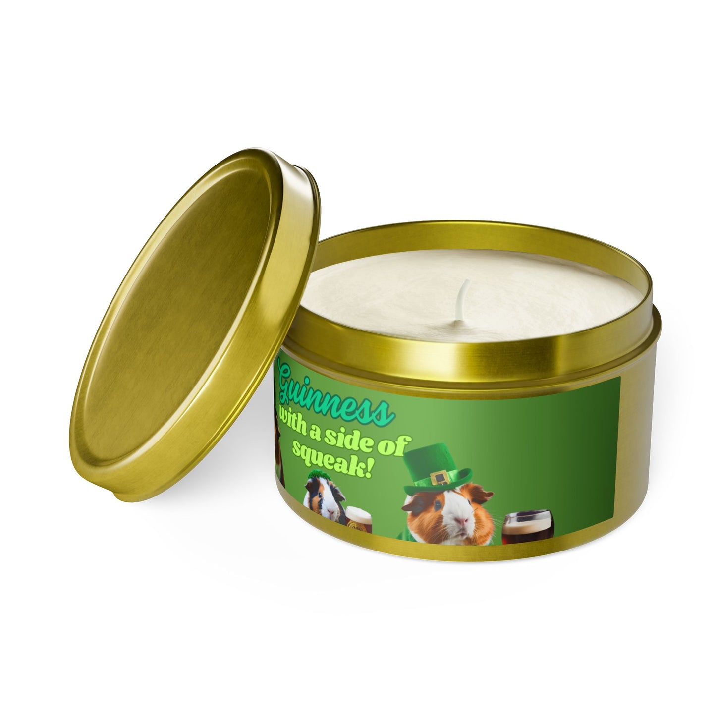 Tin Candles, Guinea Pig Holding Pint of Ale, St. Patrick's Day Decor, Irish